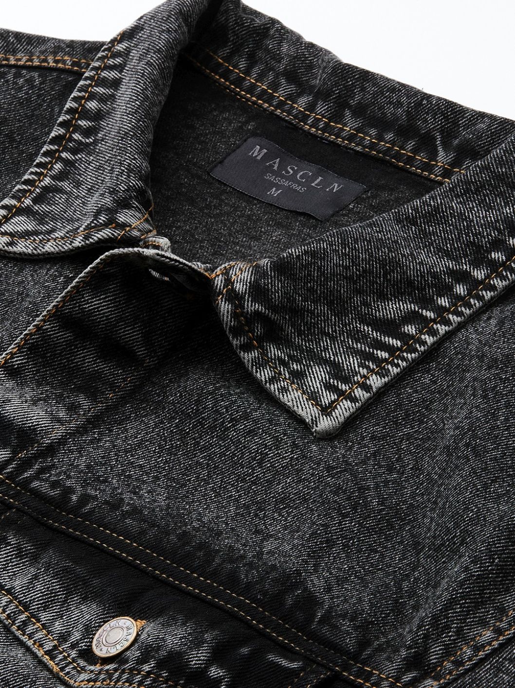 Men Black Washed Denim Jacket - Image 4