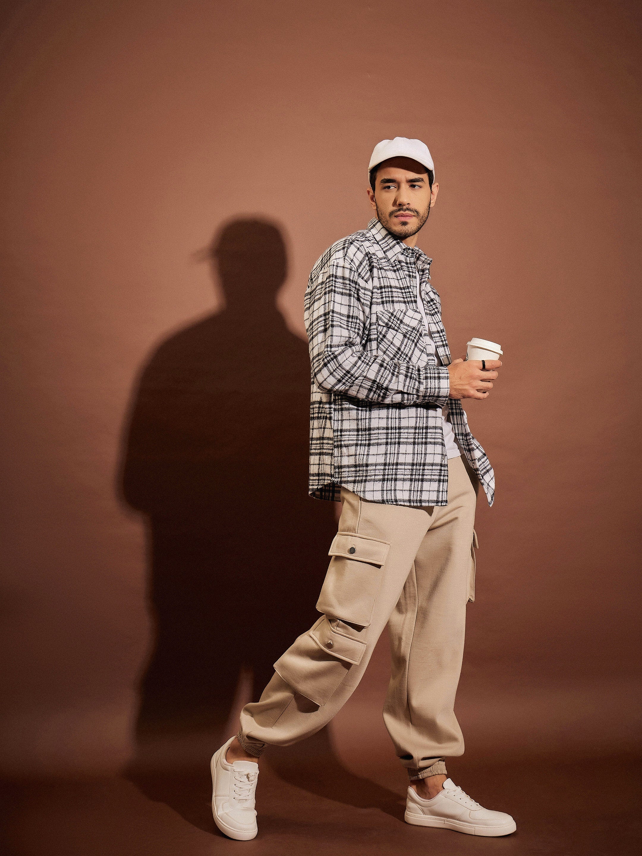 Men Black & White Check Box Pocket Oversized Shirt - Image 2