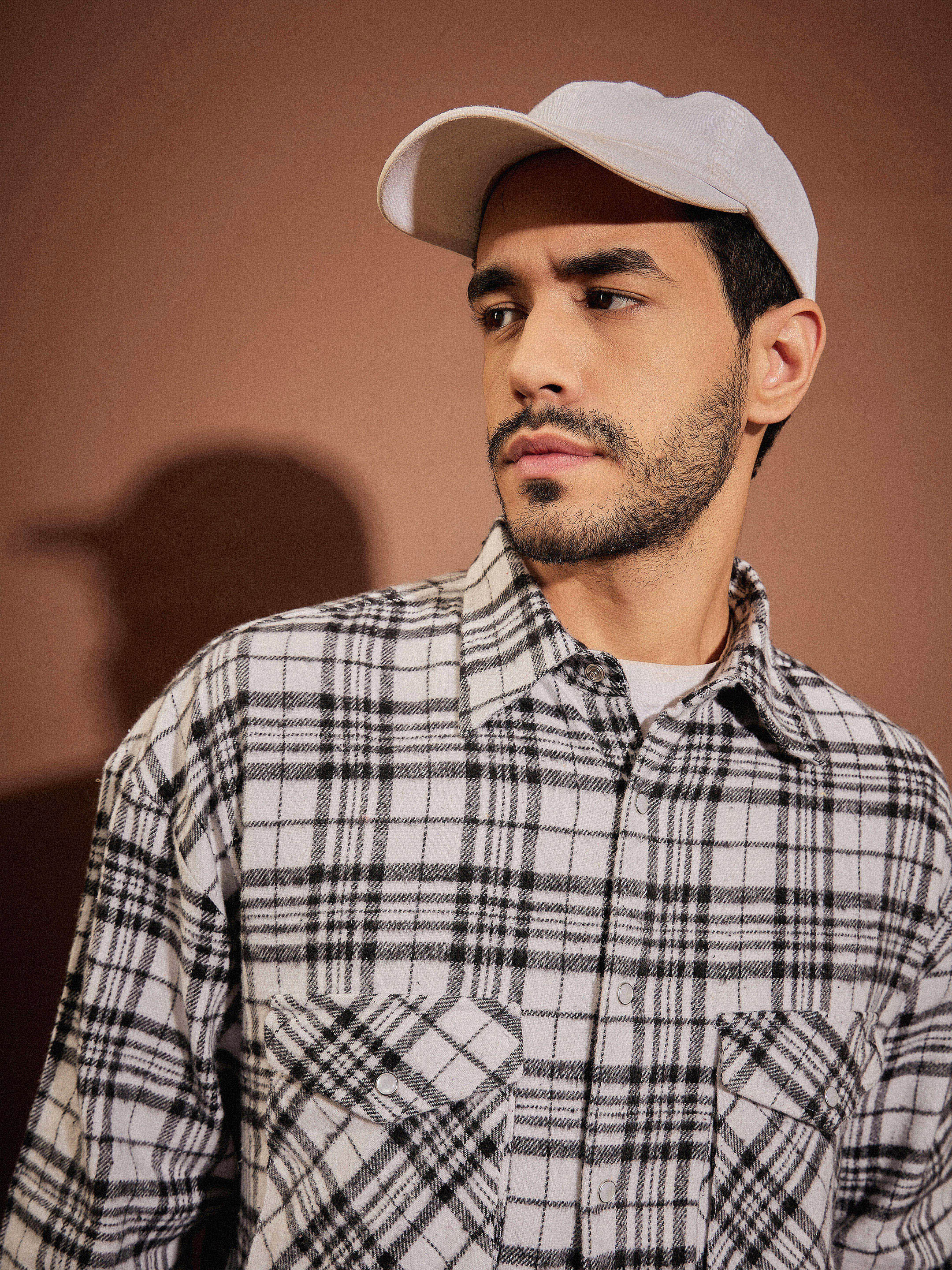 Men Black & White Check Box Pocket Oversized Shirt - Image 4