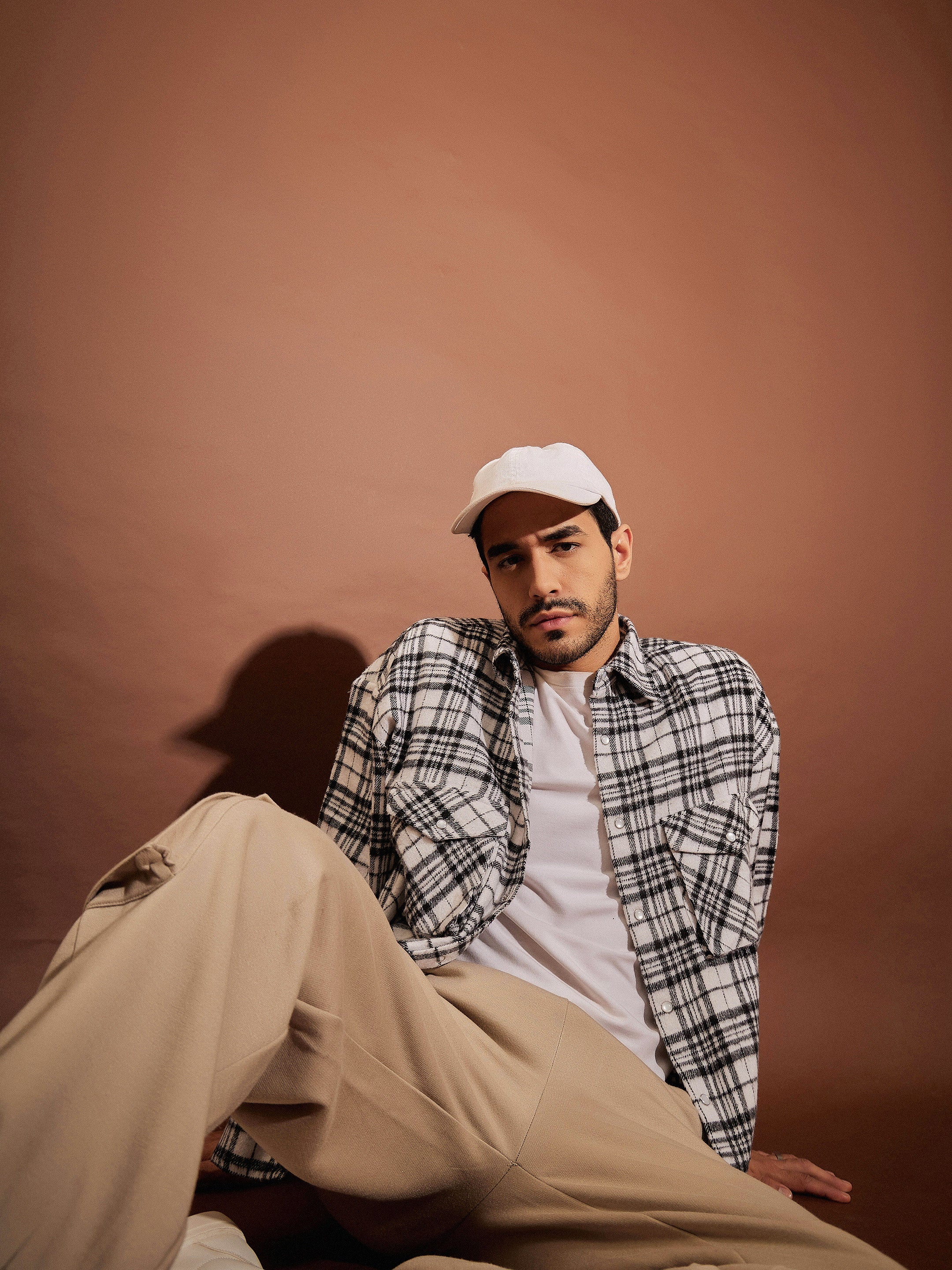 Men Black & White Check Box Pocket Oversized Shirt - Image 6