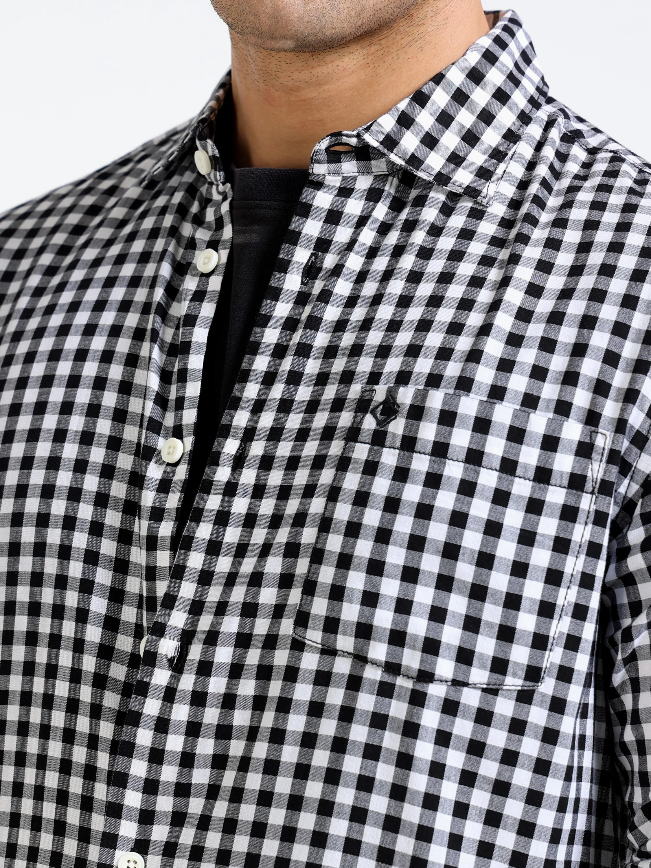 Men Black & White Check Shirt - Image 4