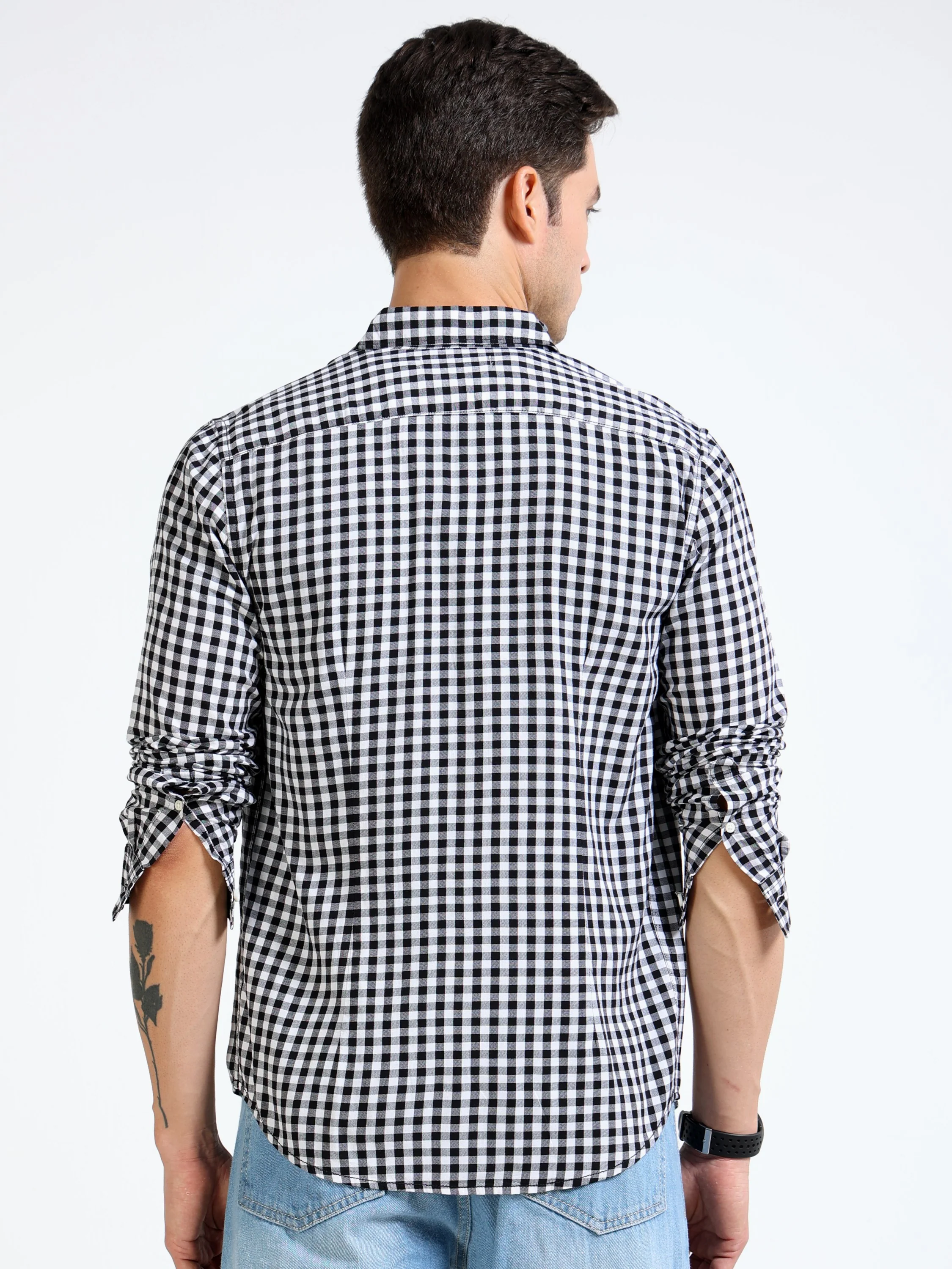 Men Black & White Check Shirt - Image 5
