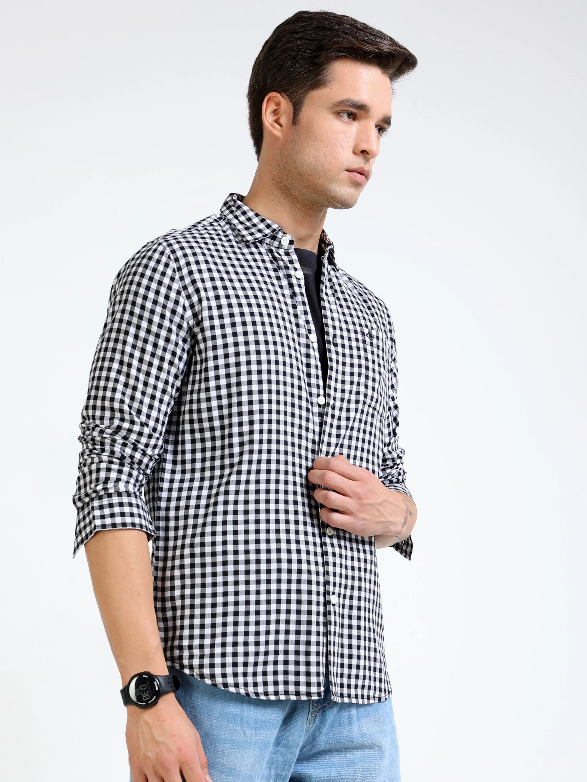 Men Black & White Check Shirt - Image 7