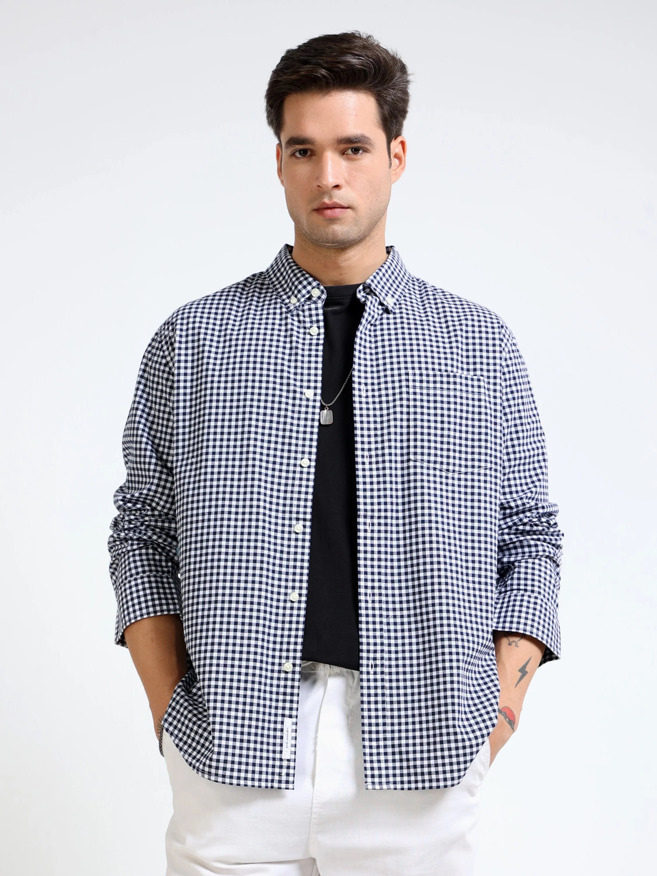 Men Black & White Check Shirt