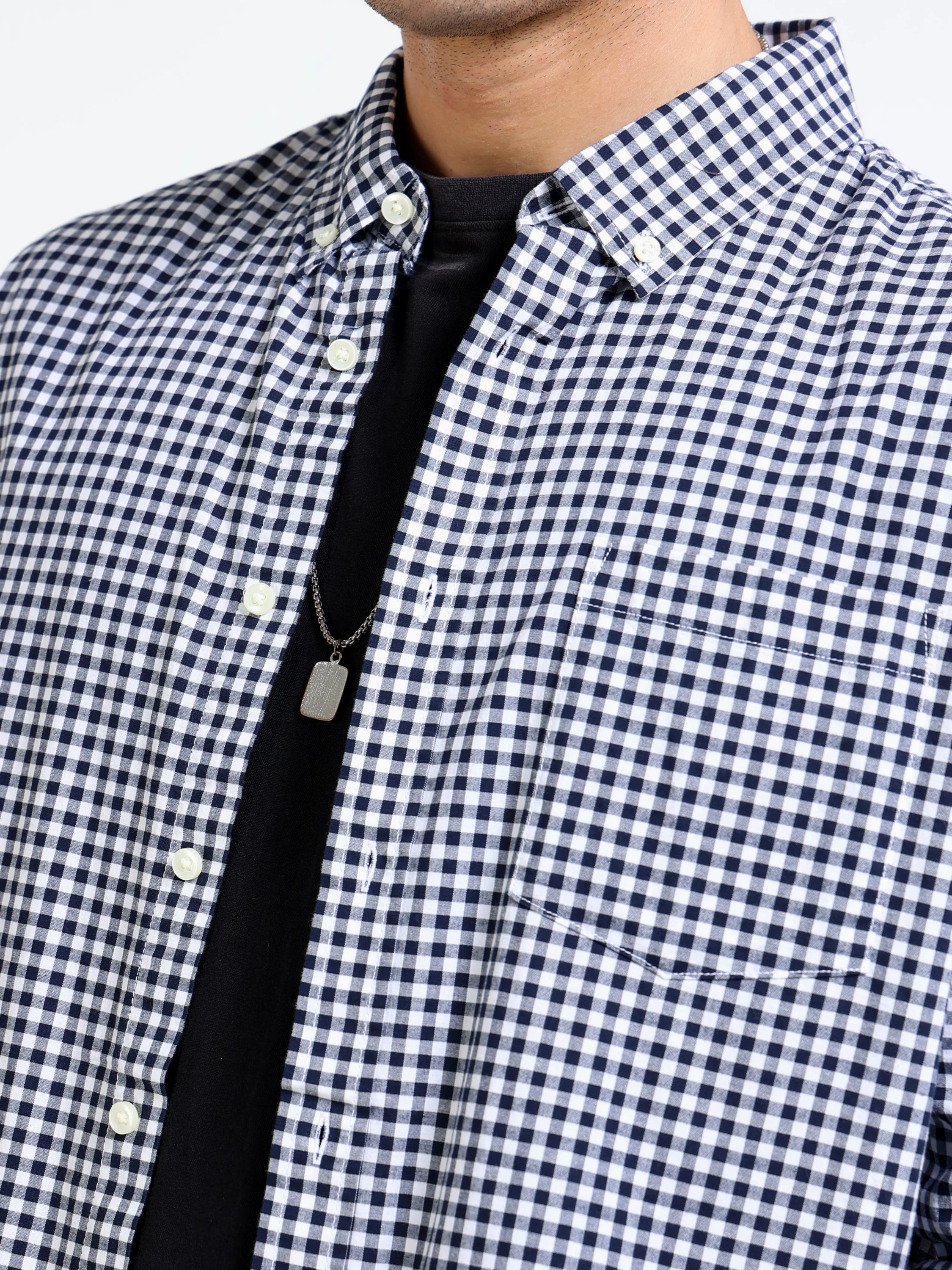 Men Black & White Check Shirt - Image 3