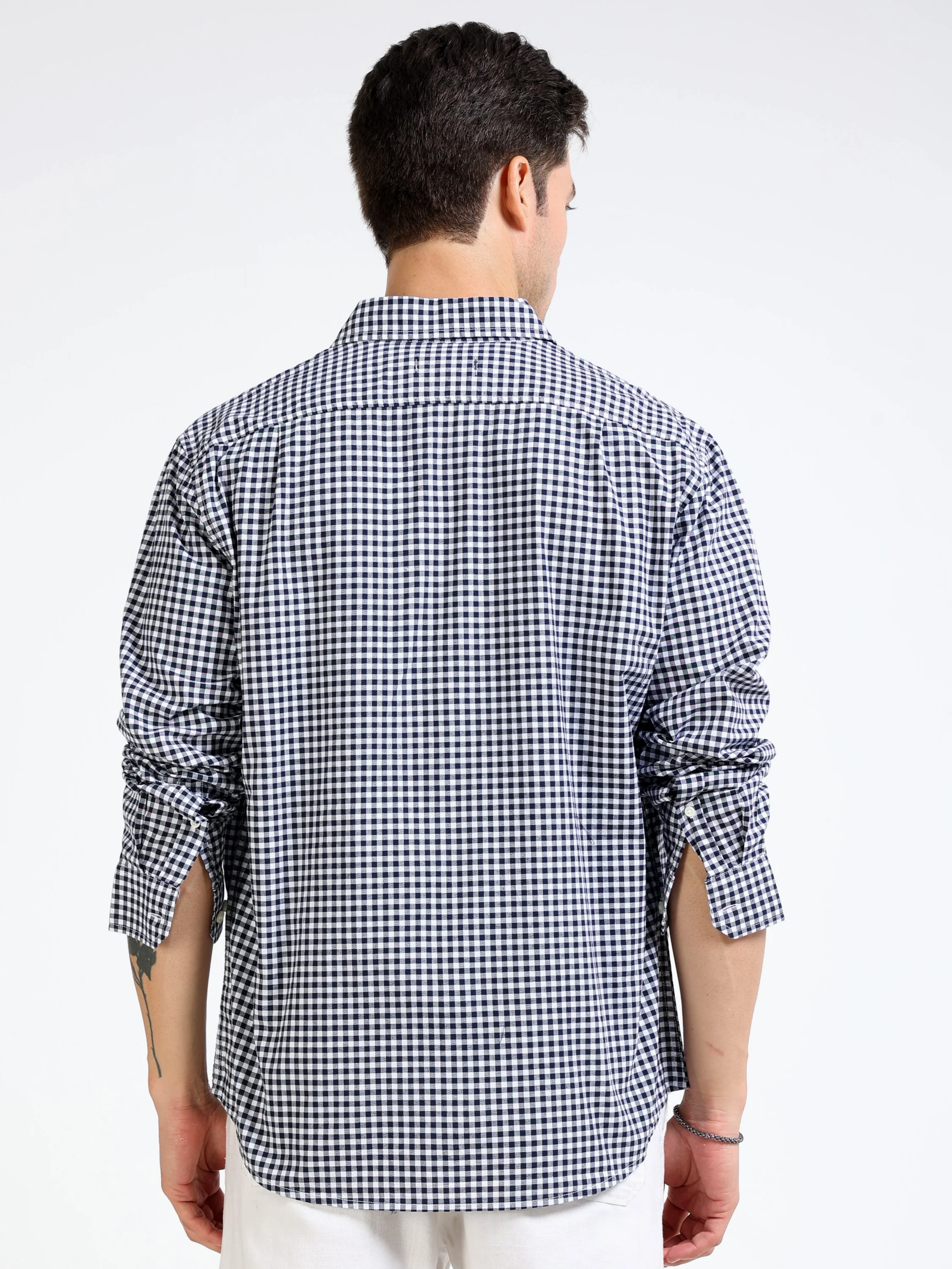 Men Black & White Check Shirt - Image 4