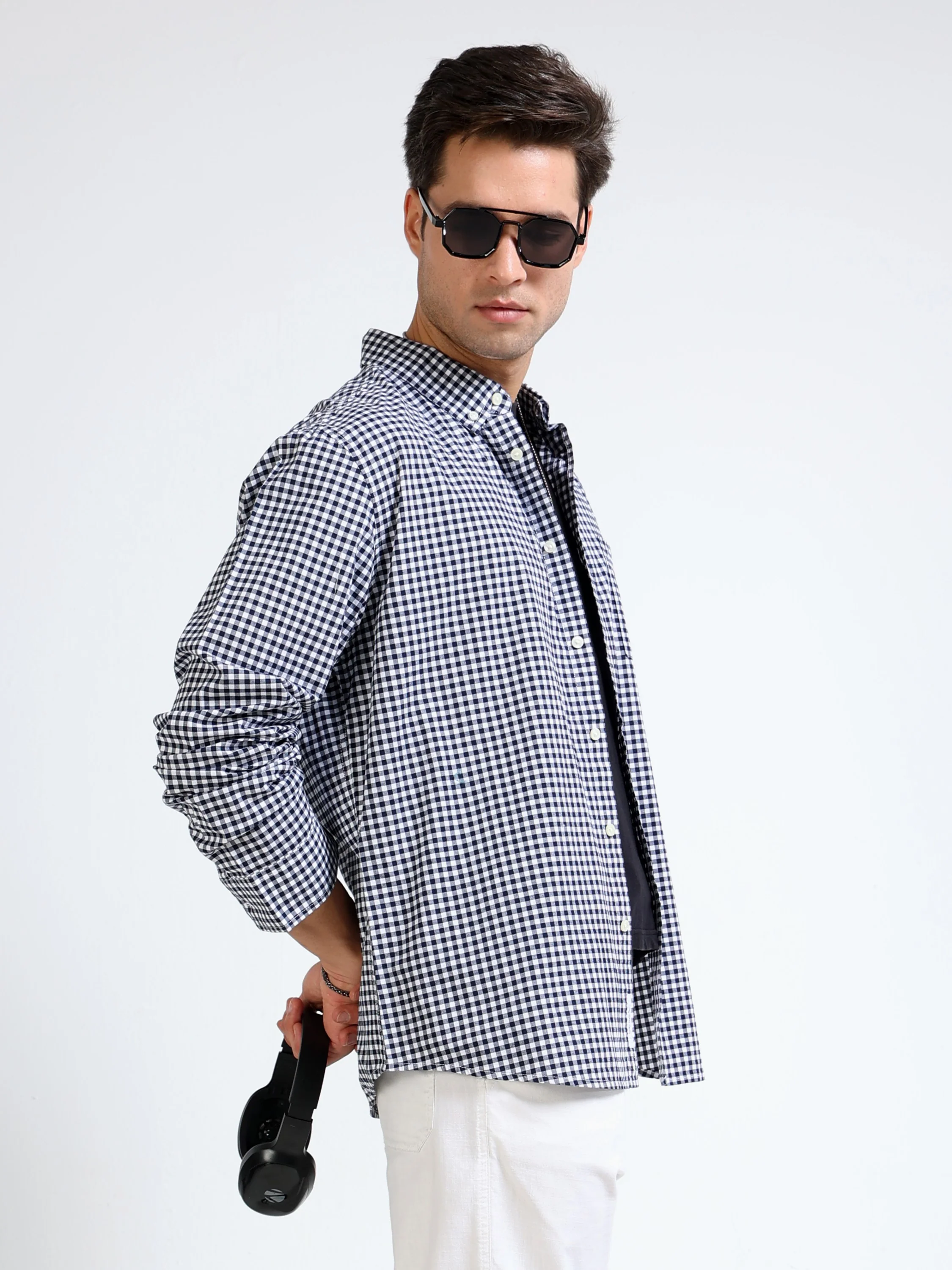 Men Black & White Check Shirt - Image 6