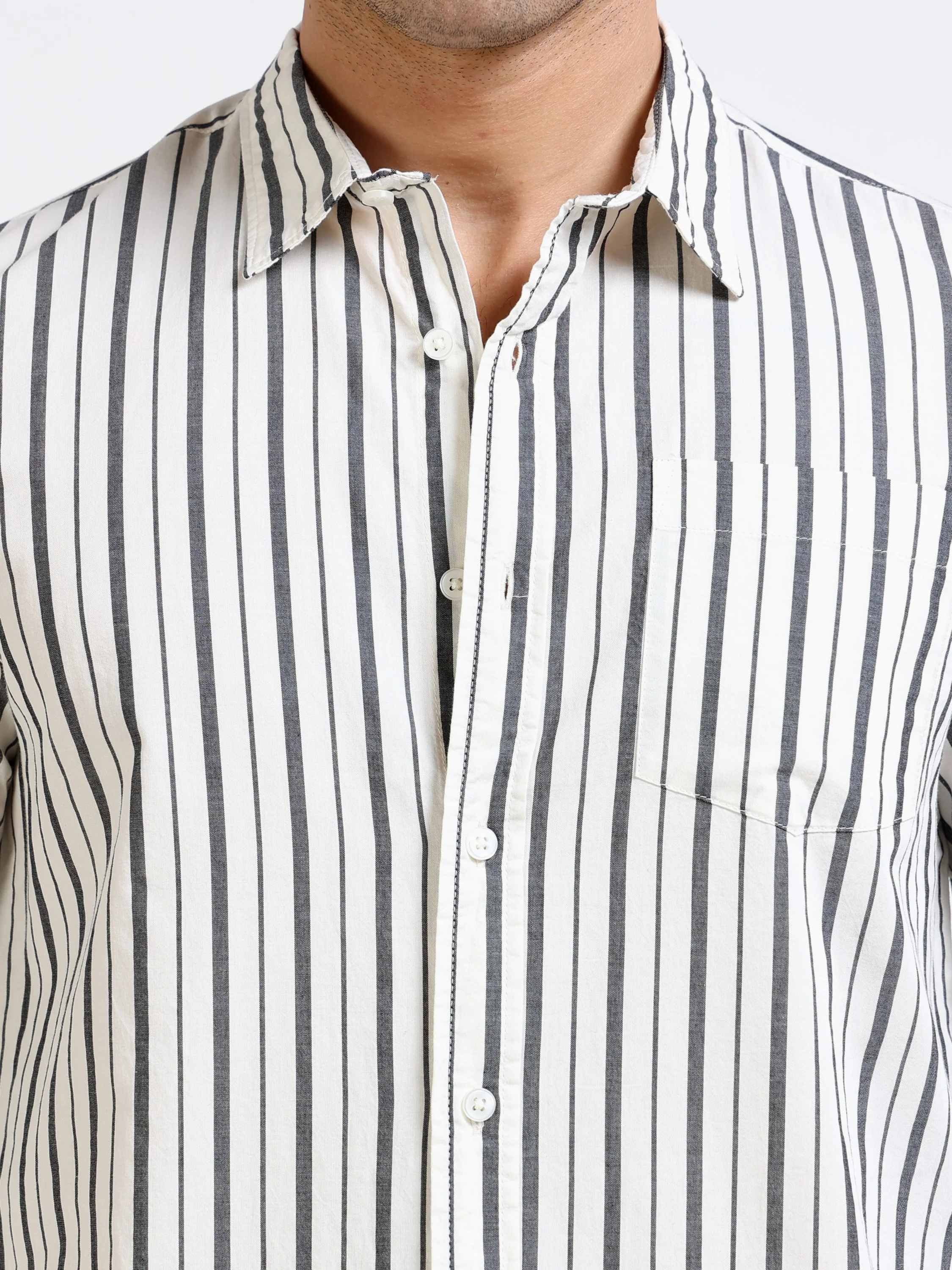 Men Black & White Stripe Shirt - Image 2