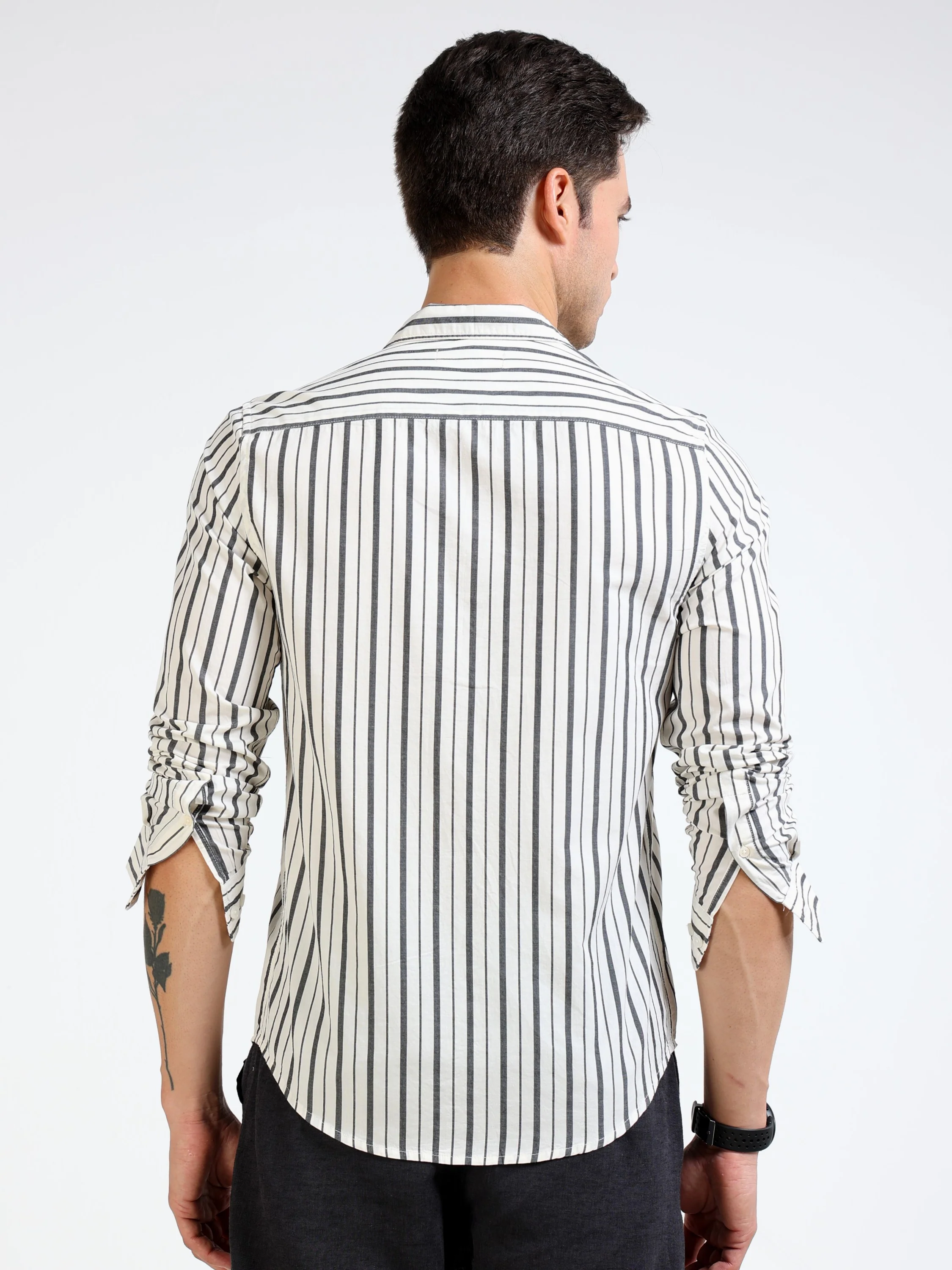 Men Black & White Stripe Shirt - Image 3