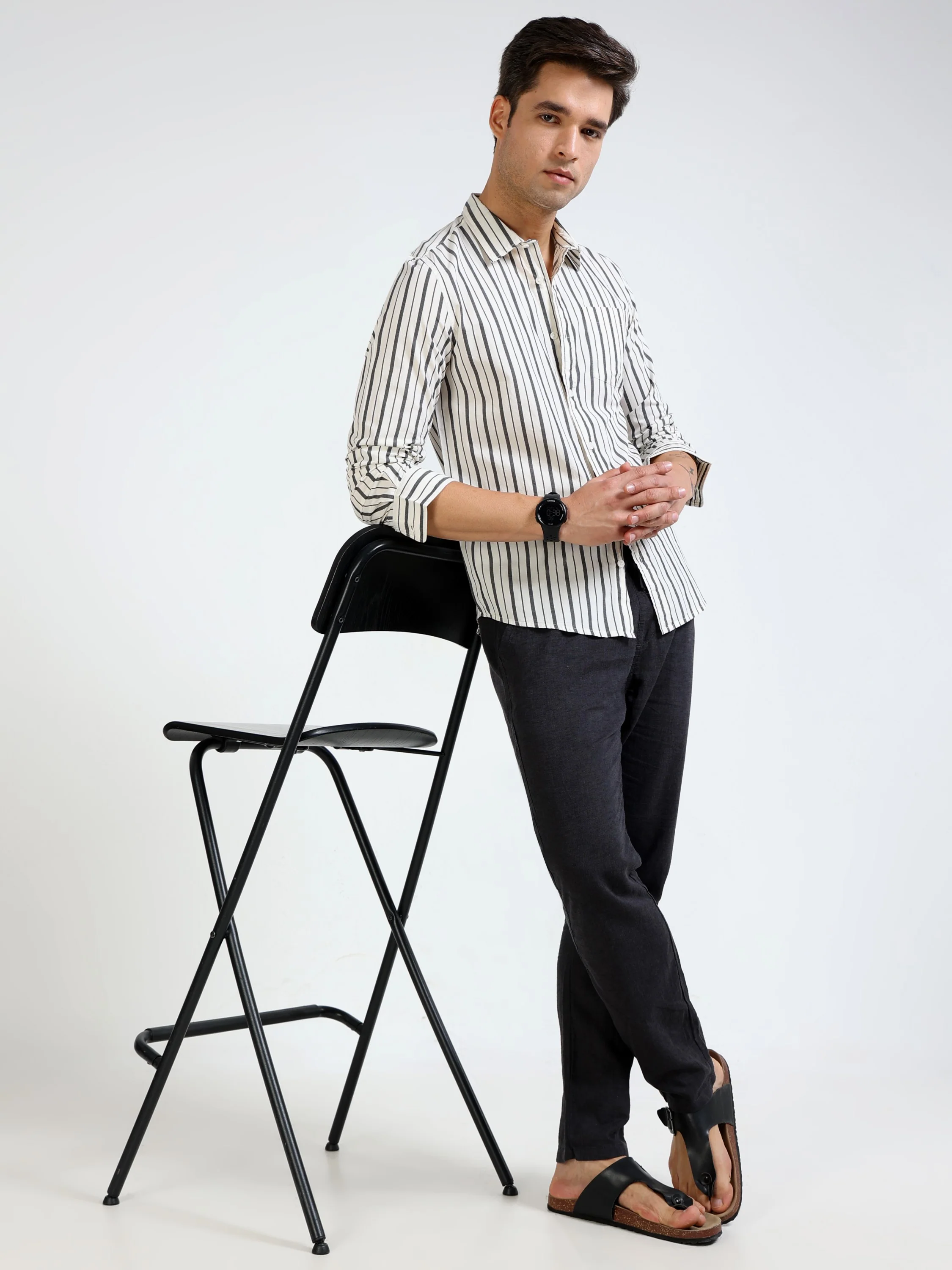Men Black & White Stripe Shirt - Image 5
