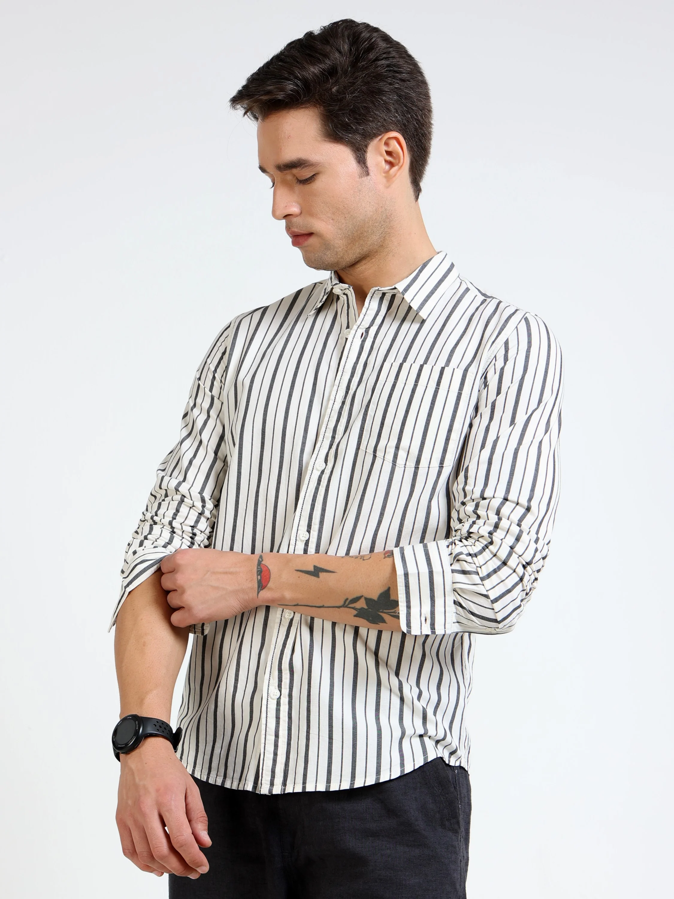 Men Black & White Stripe Shirt - Image 6