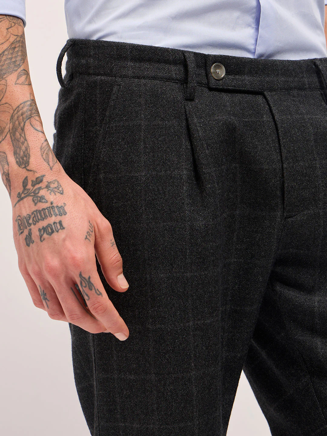Men Black Woven Checked Design Regular Fit Formal Trousers - Image 5