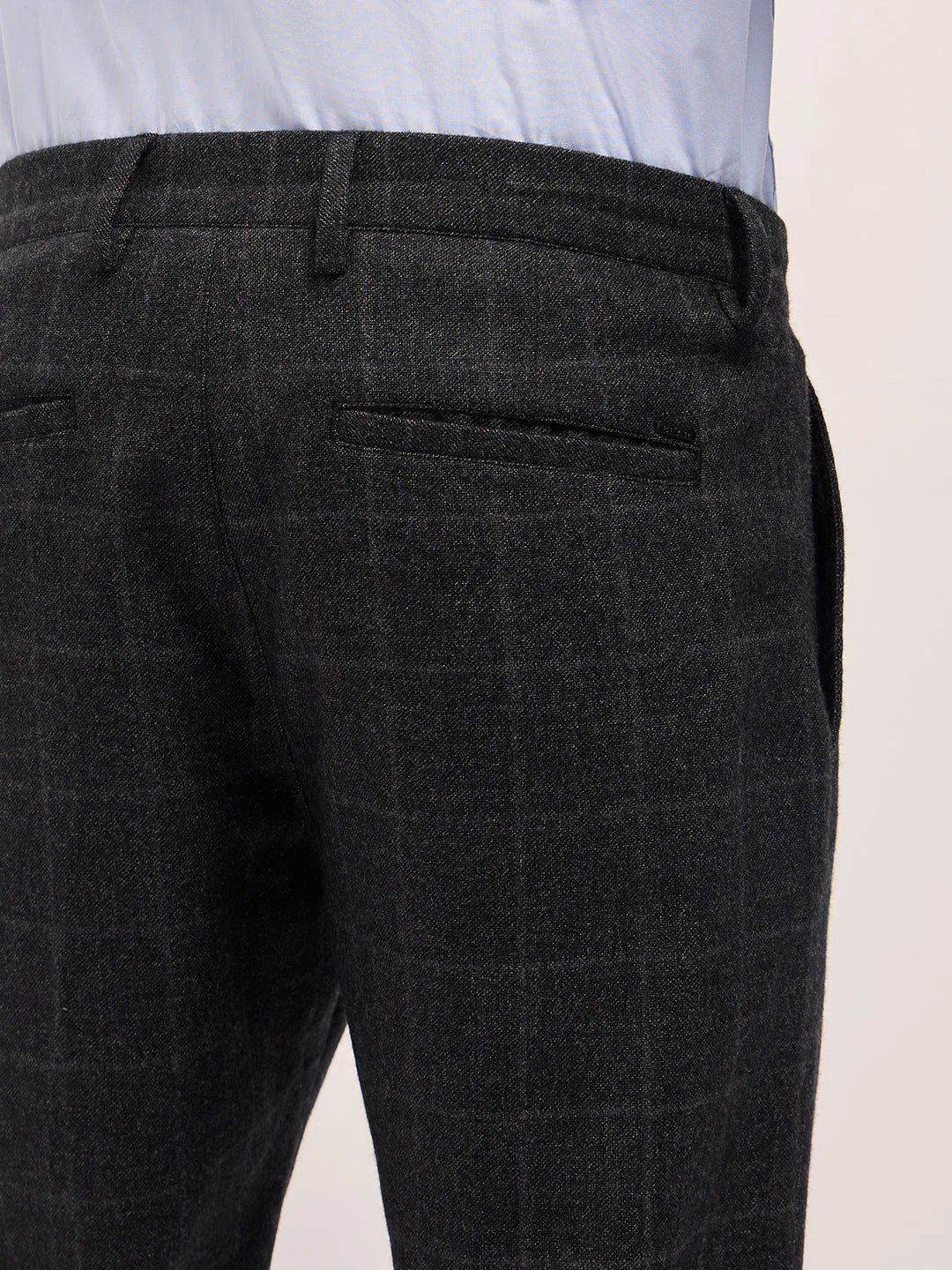 Men Black Woven Checked Design Regular Fit Formal Trousers - Image 6