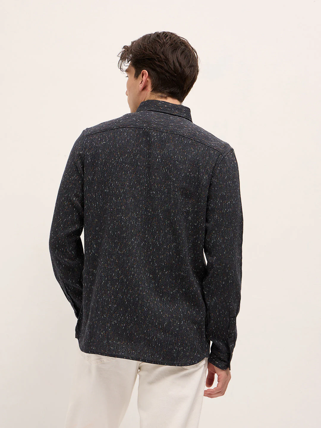 Men Black Woven Design Cotton Blend Slim Fit Casual Shirt - Image 2