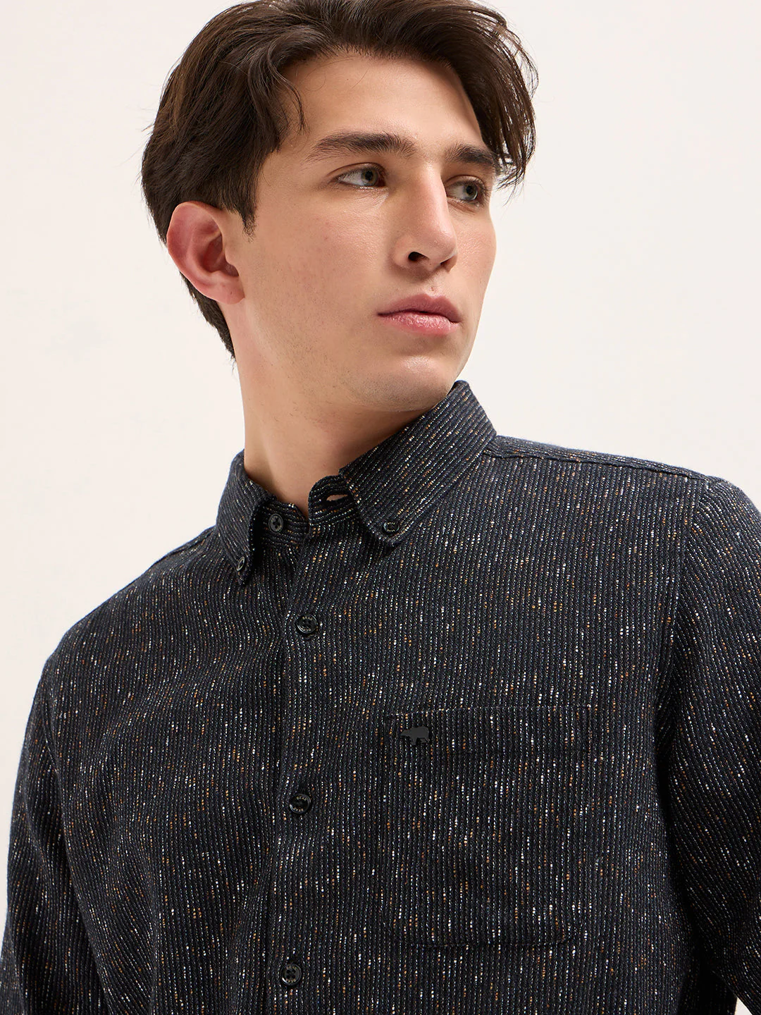 Men Black Woven Design Cotton Blend Slim Fit Casual Shirt - Image 5