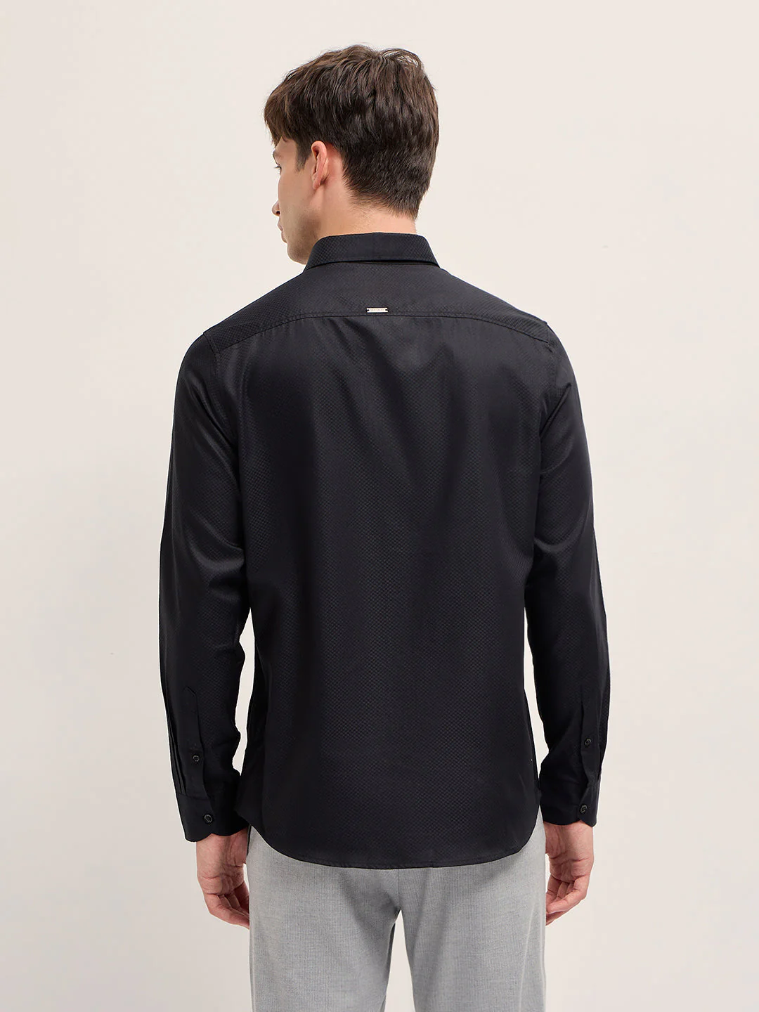 Men Black Woven Design Polyester Blend Tailored Fit Formal Shirt - Image 2