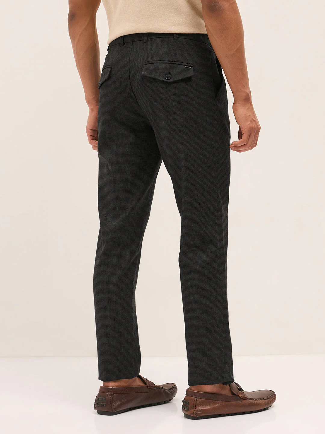 Men Black Woven Design Regular Fit Formal Trouser - Image 2