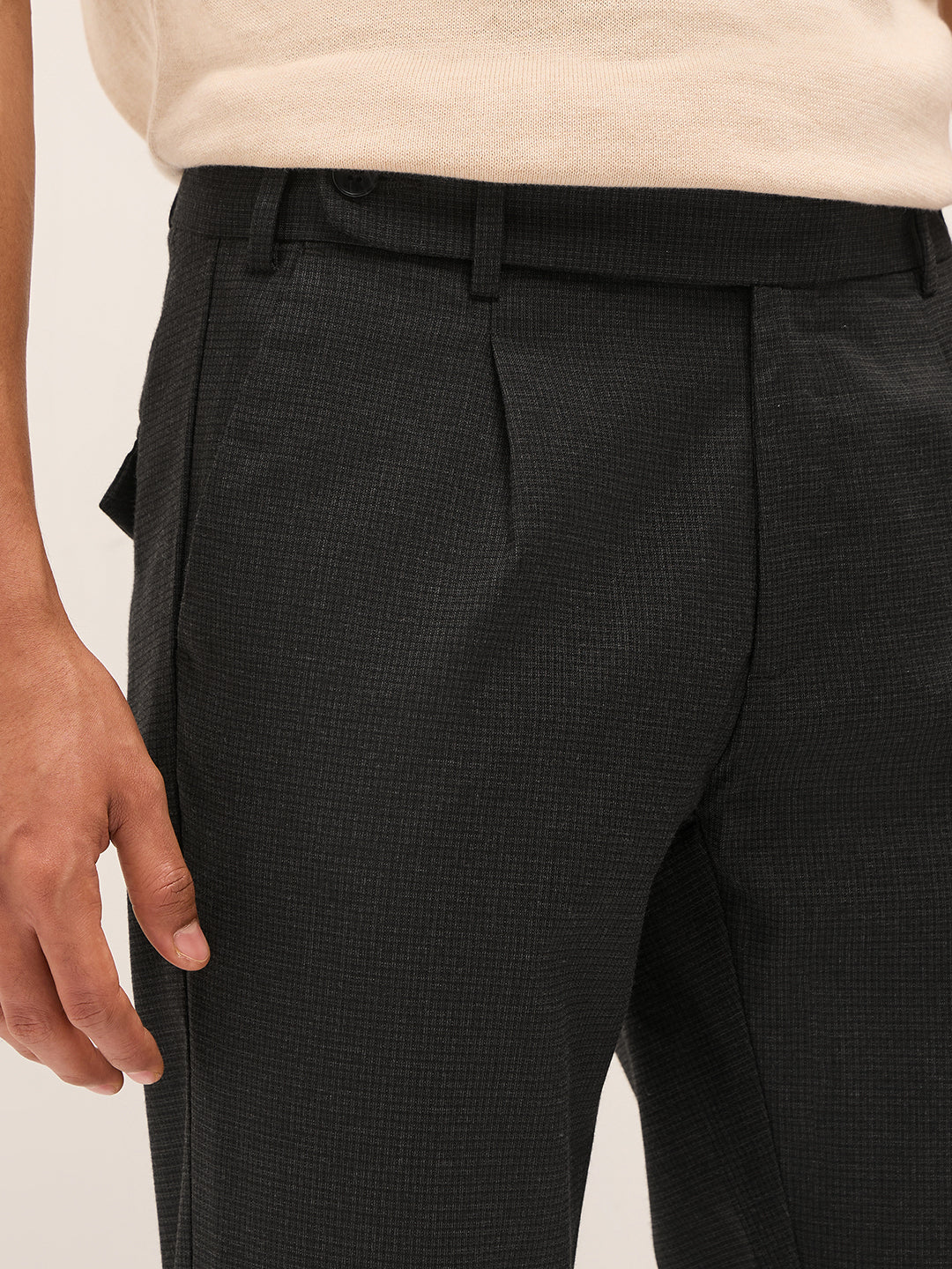 Men Black Woven Design Regular Fit Formal Trouser - Image 5