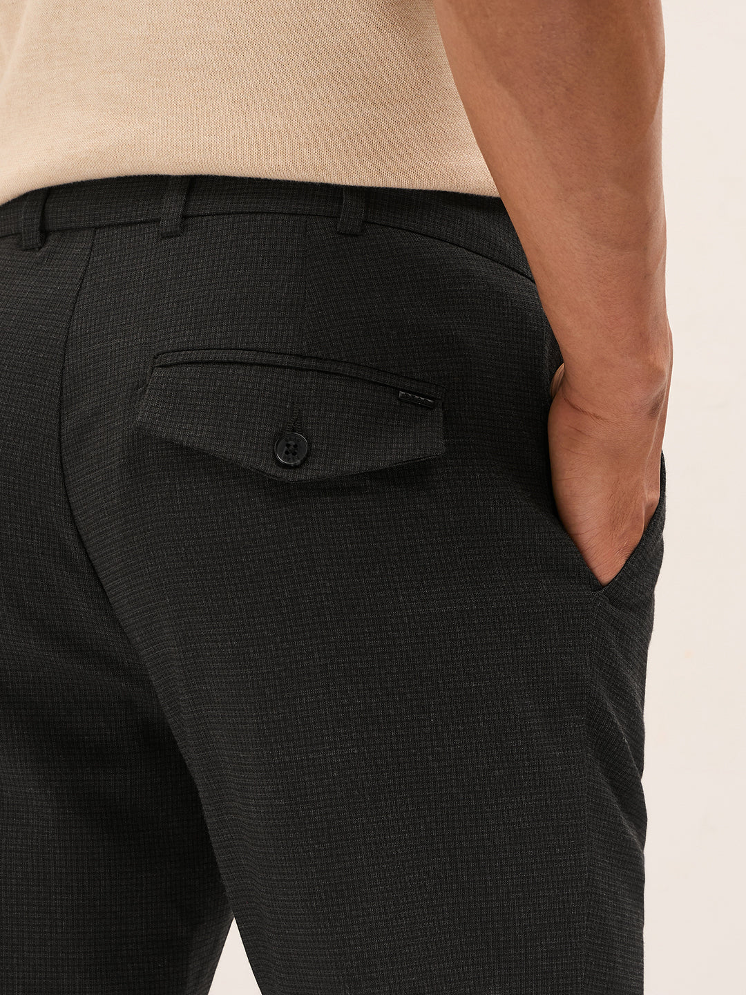 Men Black Woven Design Regular Fit Formal Trouser - Image 6