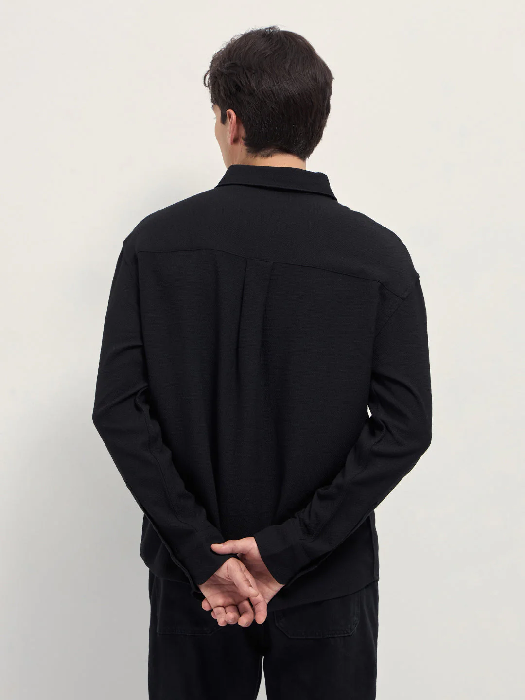 Men Black Woven Textured Relaxed Fit Casual Shirt - Image 2