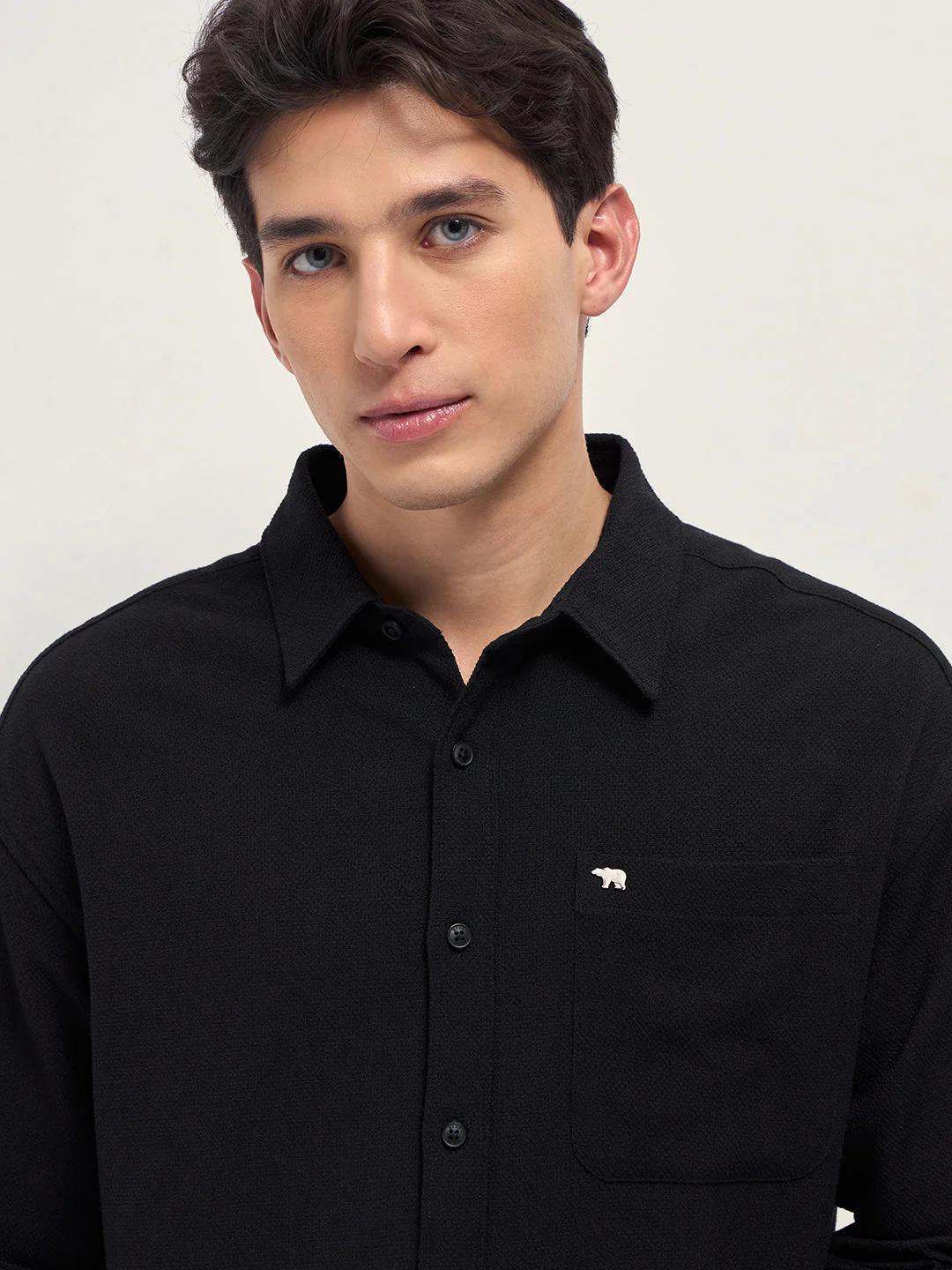 Men Black Woven Textured Relaxed Fit Casual Shirt - Image 5