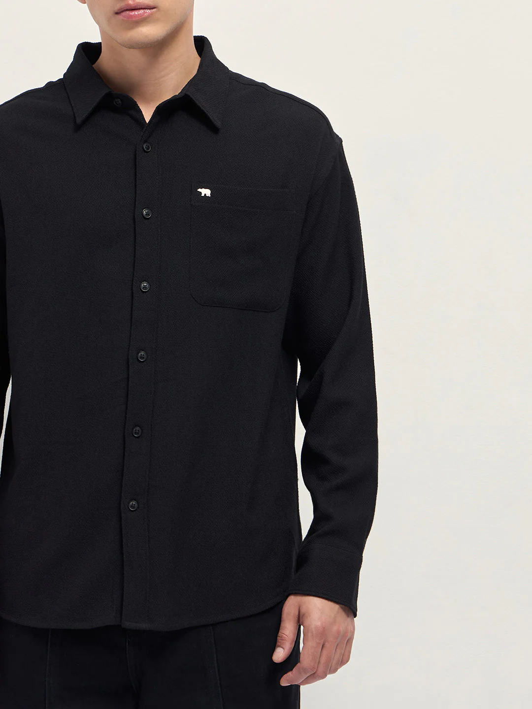 Men Black Woven Textured Relaxed Fit Casual Shirt - Image 6