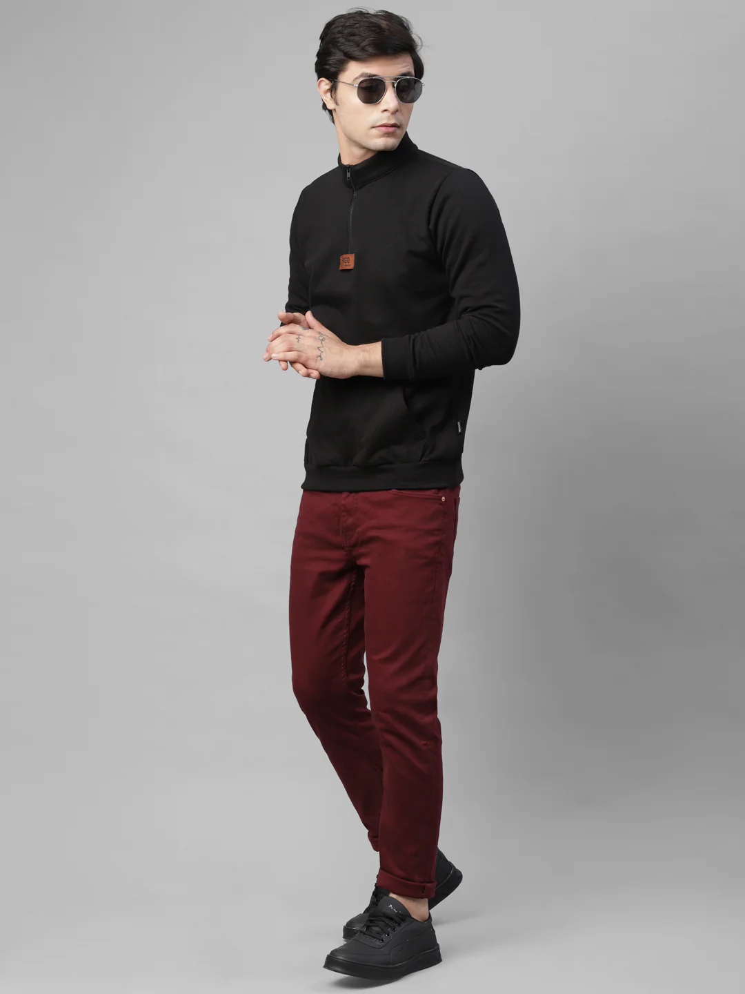 Men Black Zip-Up Fleece Sweatshirt - Image 3