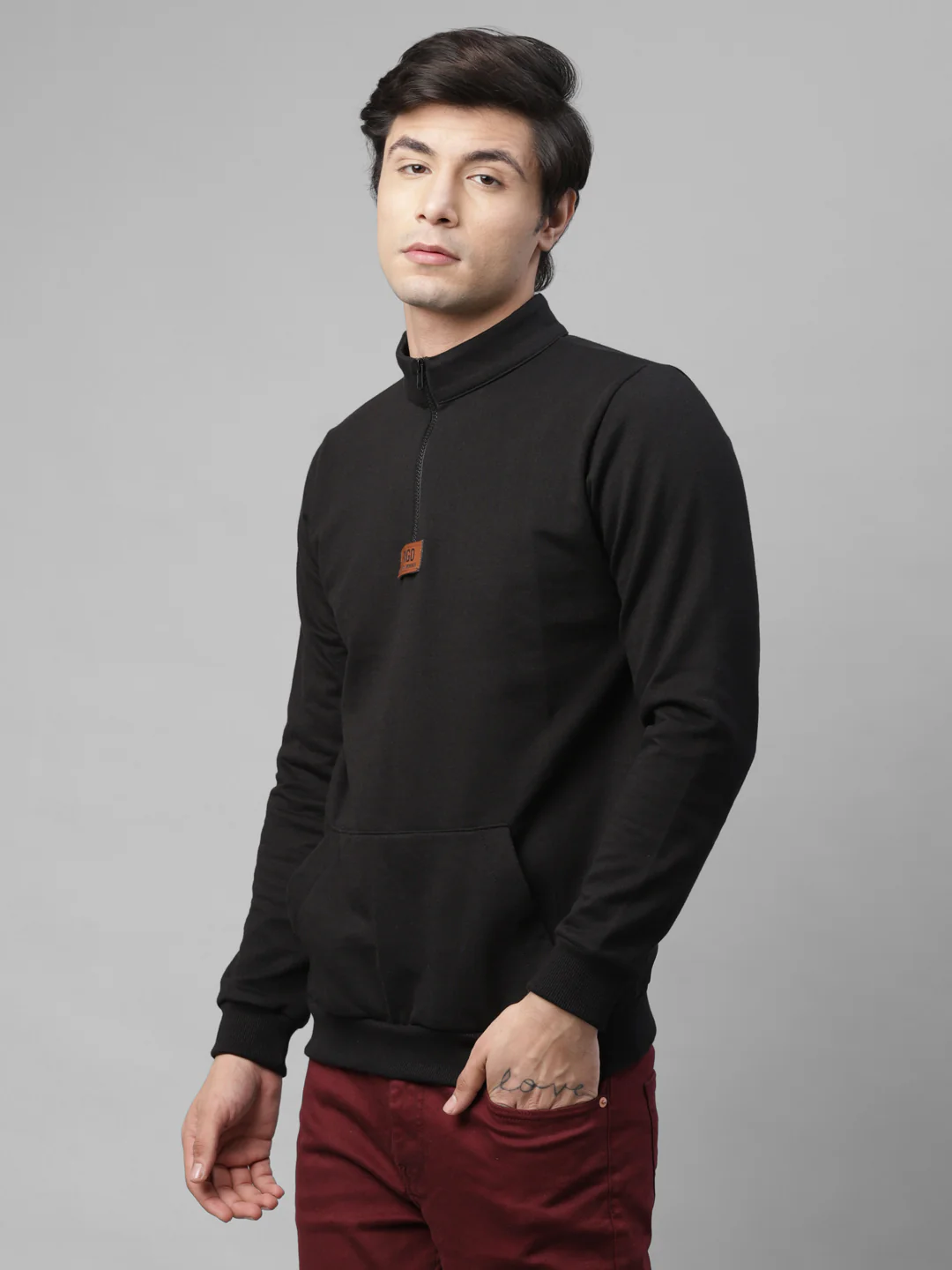 Men Black Zip-Up Fleece Sweatshirt - Image 4