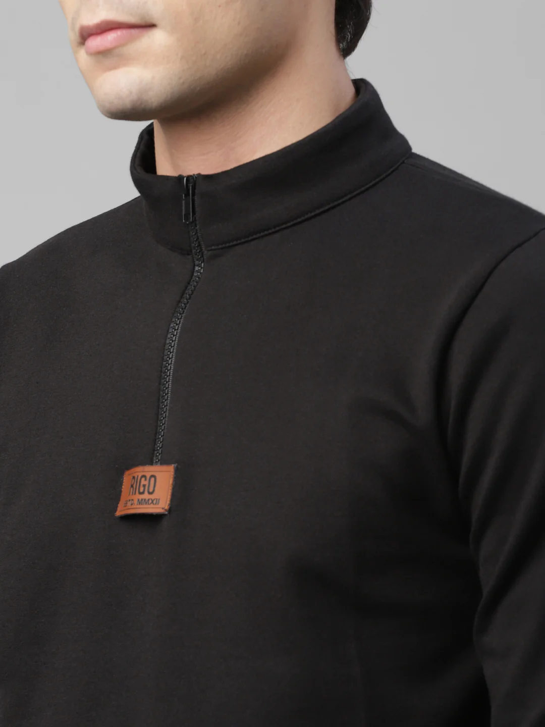 Men Black Zip-Up Fleece Sweatshirt - Image 6