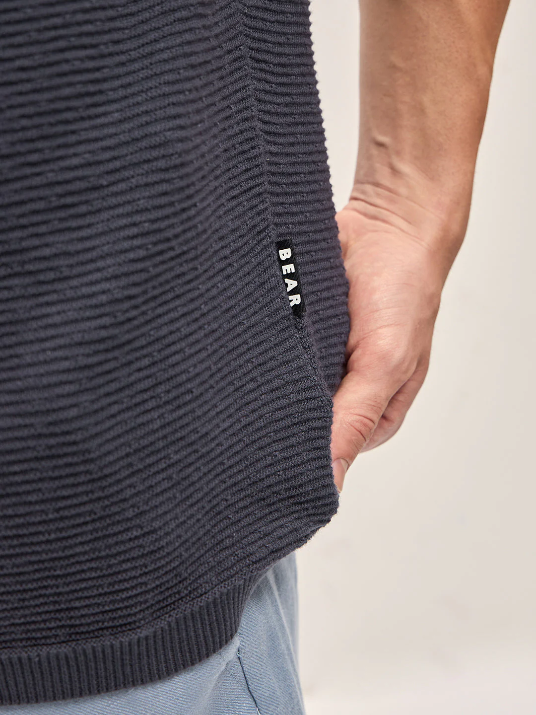 Men BlackBlue Dual-tone Textured Knit Regular Fit Polo T-shirt - Image 6