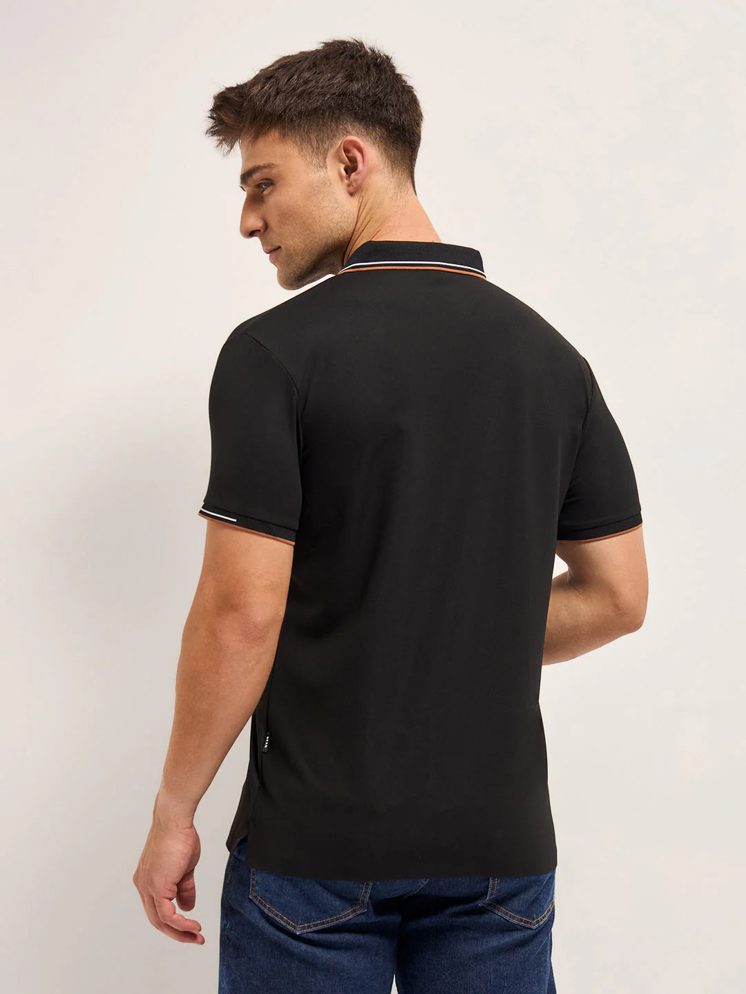 Men BlackContrast Piping Slim Fit Polo T-shirt - Image 2