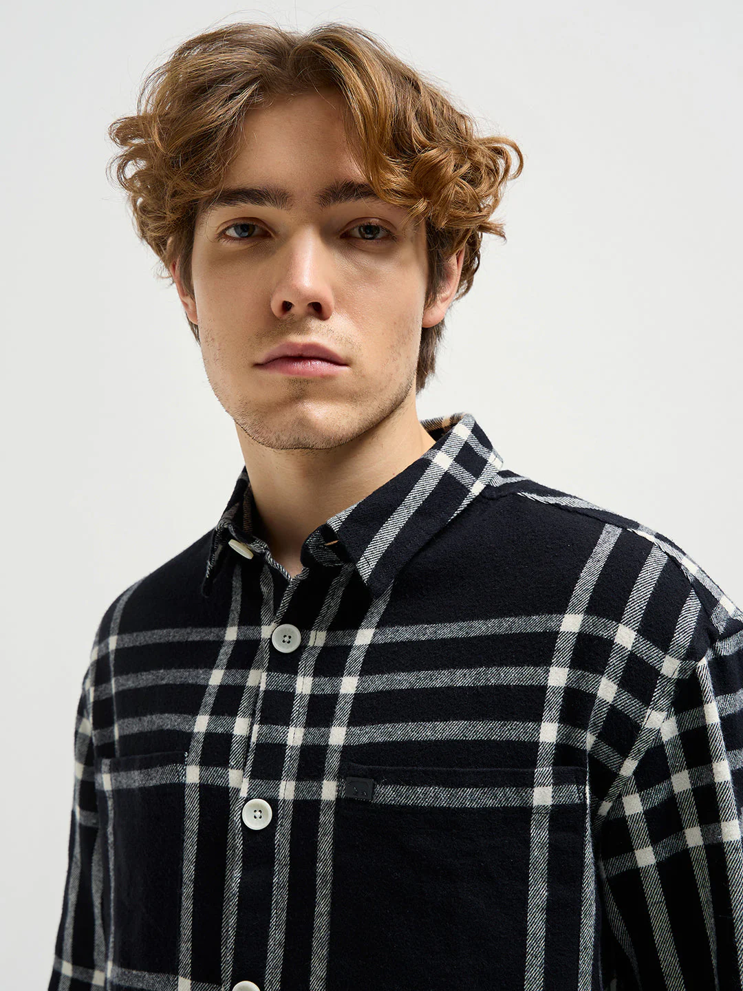 Men BlackWhite Checked Relaxed Fit Shacket - Image 5