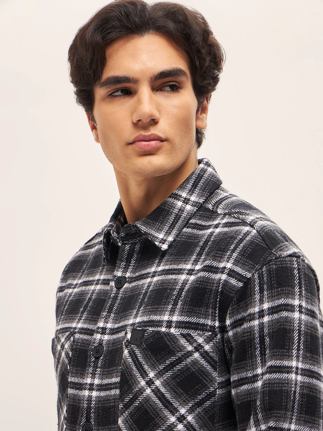 Men BlackWhite Checked Relaxed Fit Shacket - Image 4