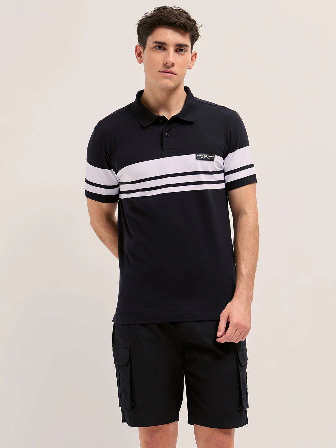 Men BlackWhite Stripes Regular Fit Polo T-shirt - Image 6