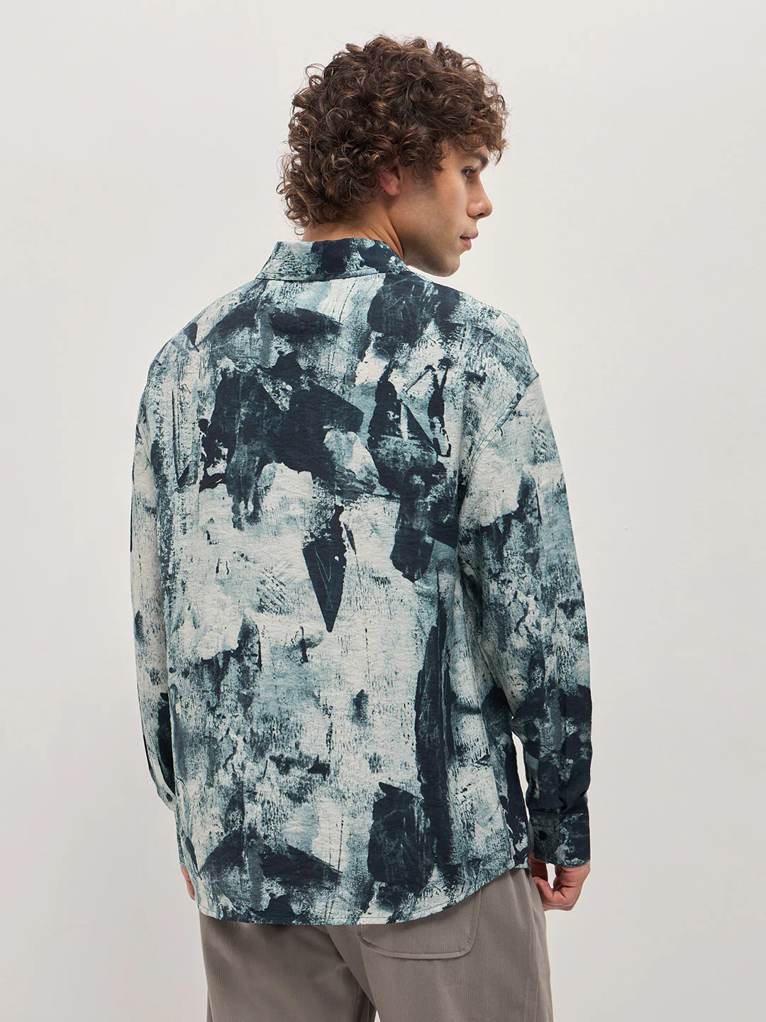 Men Blue Abstract Brushstroke effects Relax Fit Overshirt - Image 2