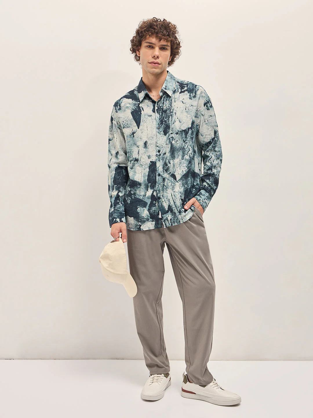 Men Blue Abstract Brushstroke effects Relax Fit Overshirt - Image 4