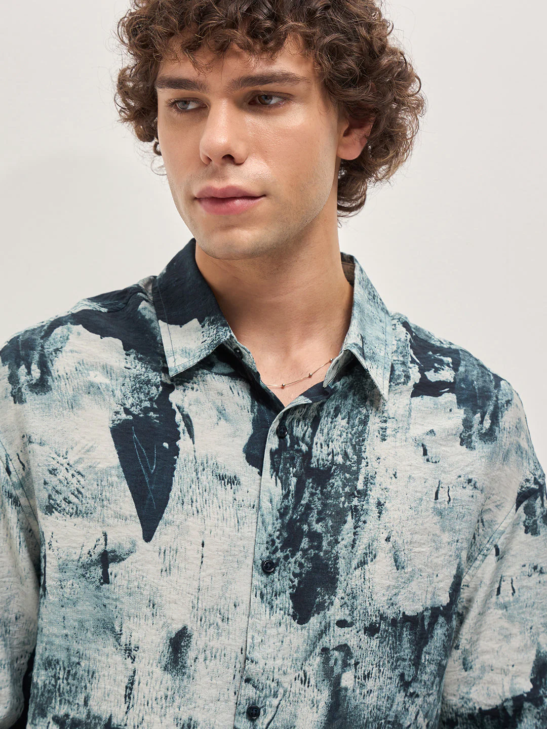 Men Blue Abstract Brushstroke effects Relax Fit Overshirt - Image 5