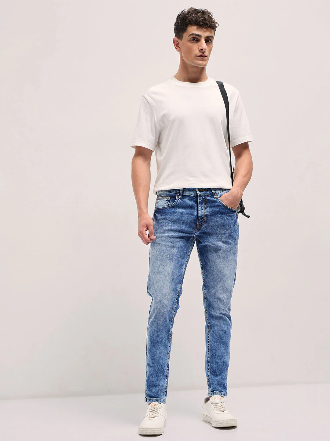 Men Blue Acid Wash Mid-Rise Skinny Fit Jeans - Image 4