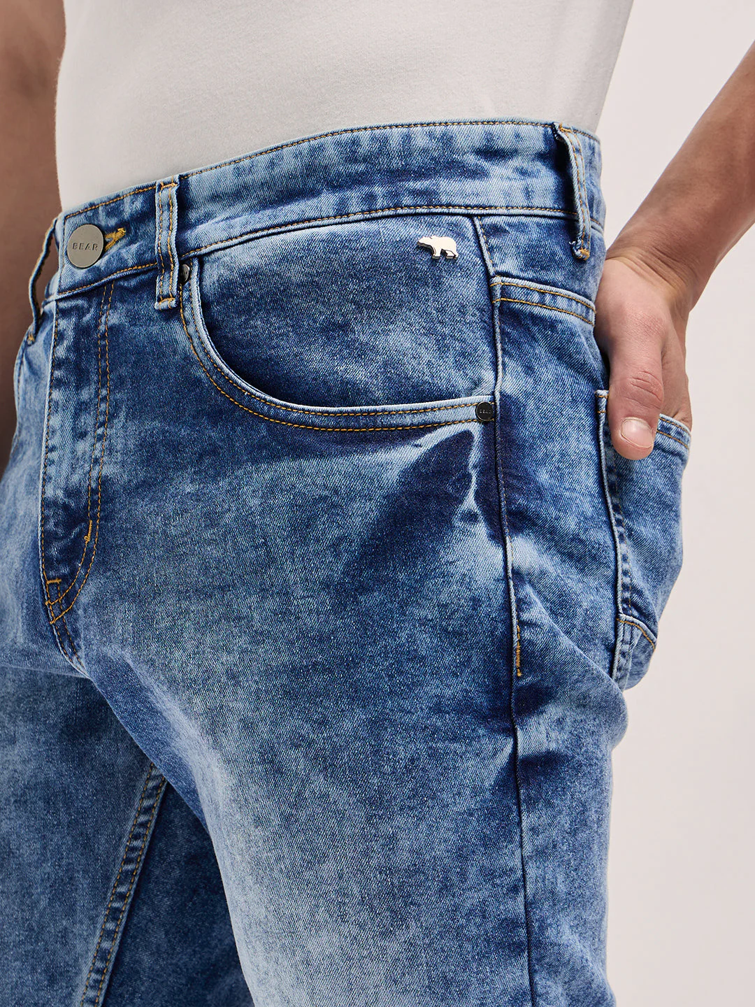 Men Blue Acid Wash Mid-Rise Skinny Fit Jeans - Image 5