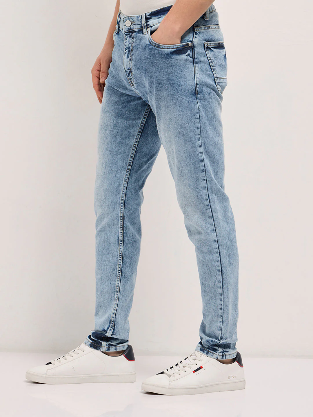 Men Blue Acid Wash Mid-Rise Skinny Fit Jeans - Image 3