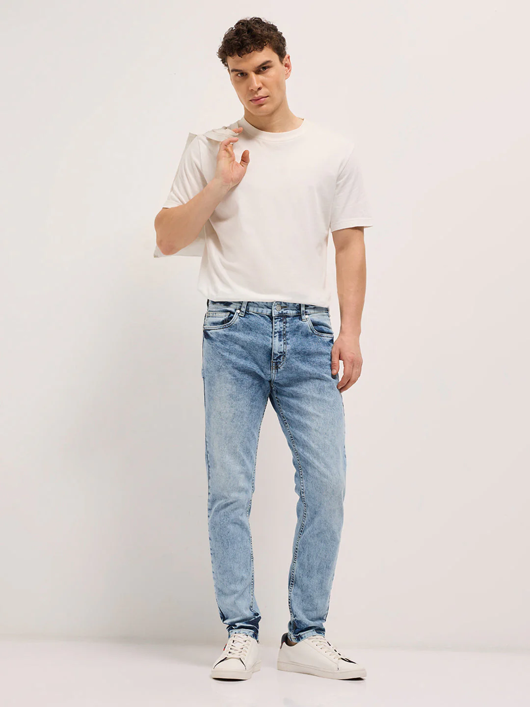 Men Blue Acid Wash Mid-Rise Skinny Fit Jeans - Image 4