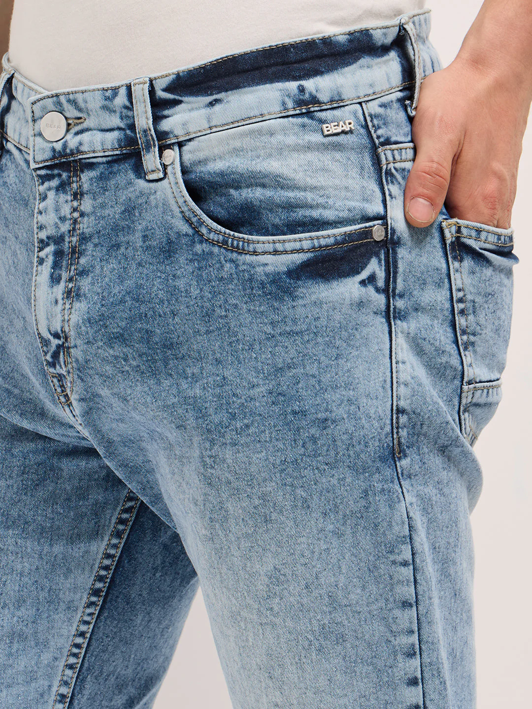 Men Blue Acid Wash Mid-Rise Skinny Fit Jeans - Image 5