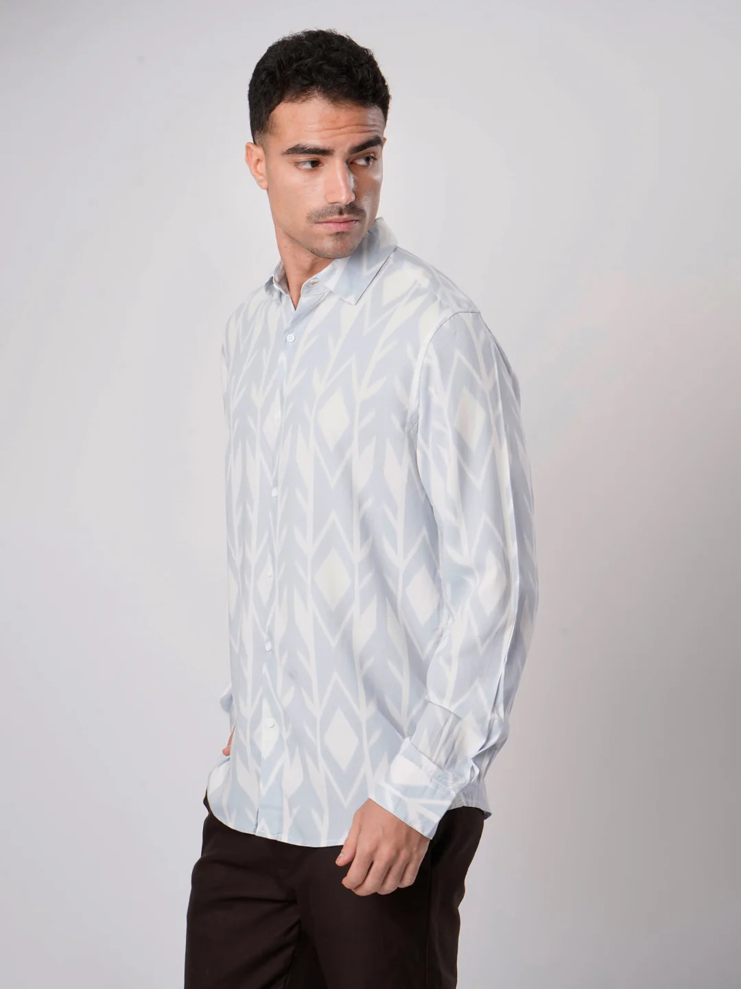 Men Blue and White Abstract printed Shirt - Image 2