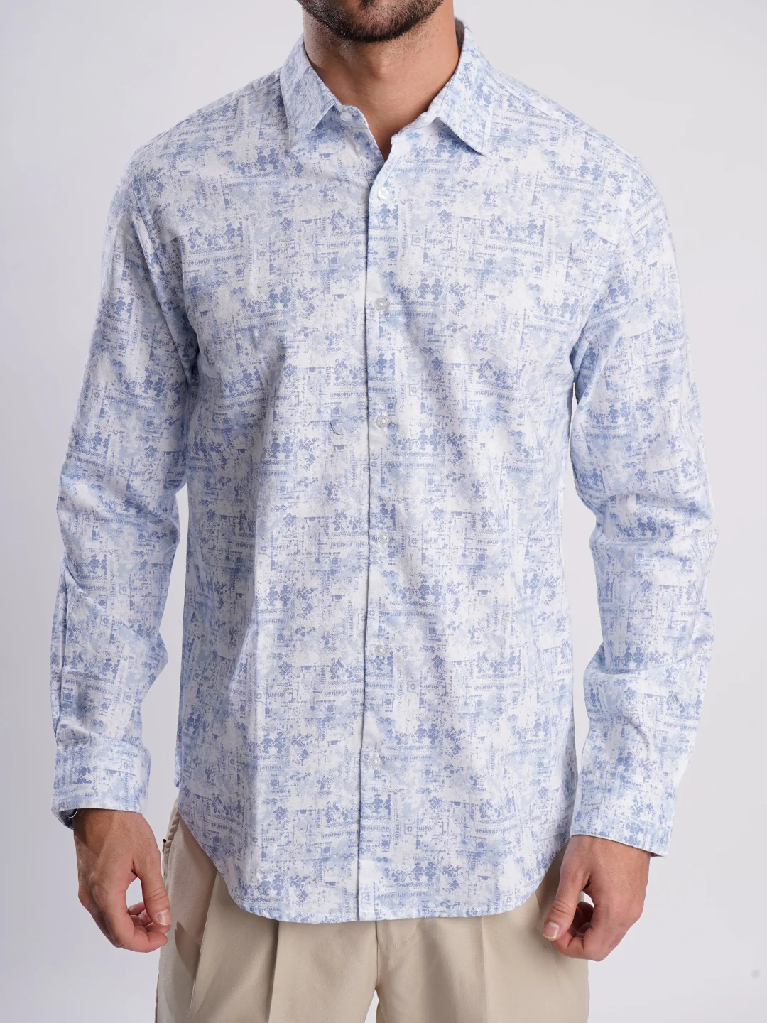 Men Blue and White Abstract printed Shirt - Image 4