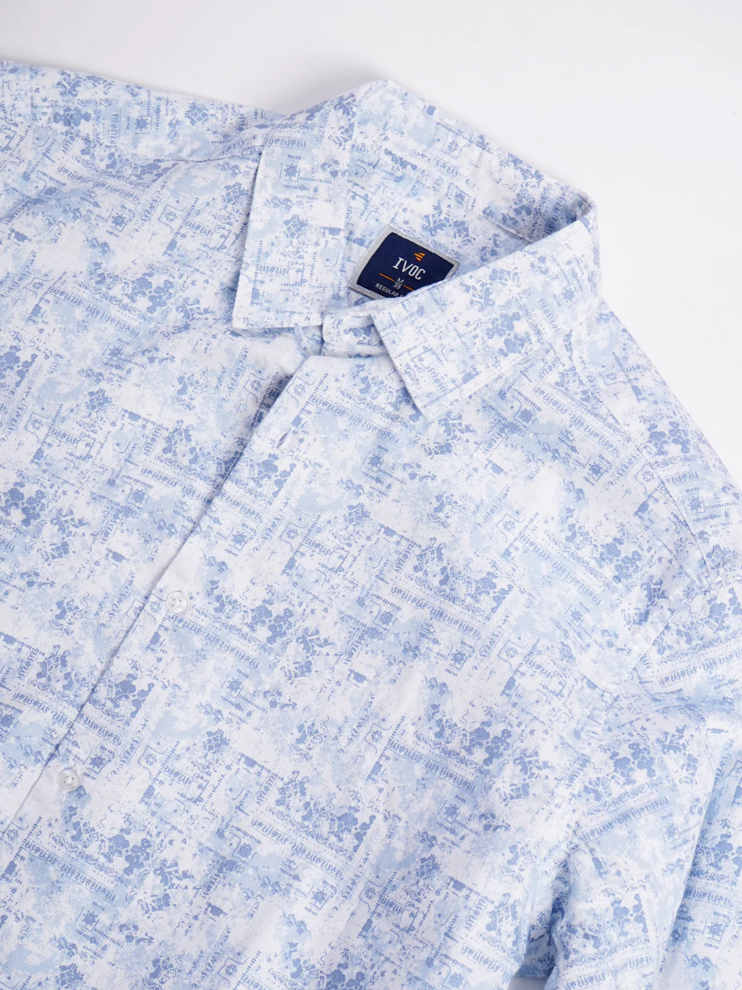 Men Blue and White Abstract printed Shirt - Image 6