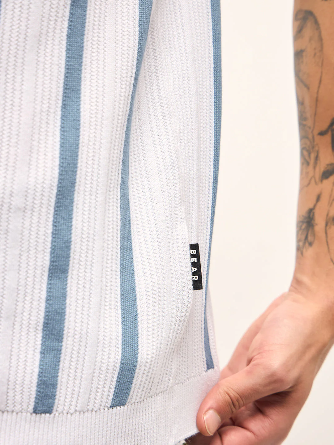 Men Blue and White Striped Slim Fit Polo - Image 6