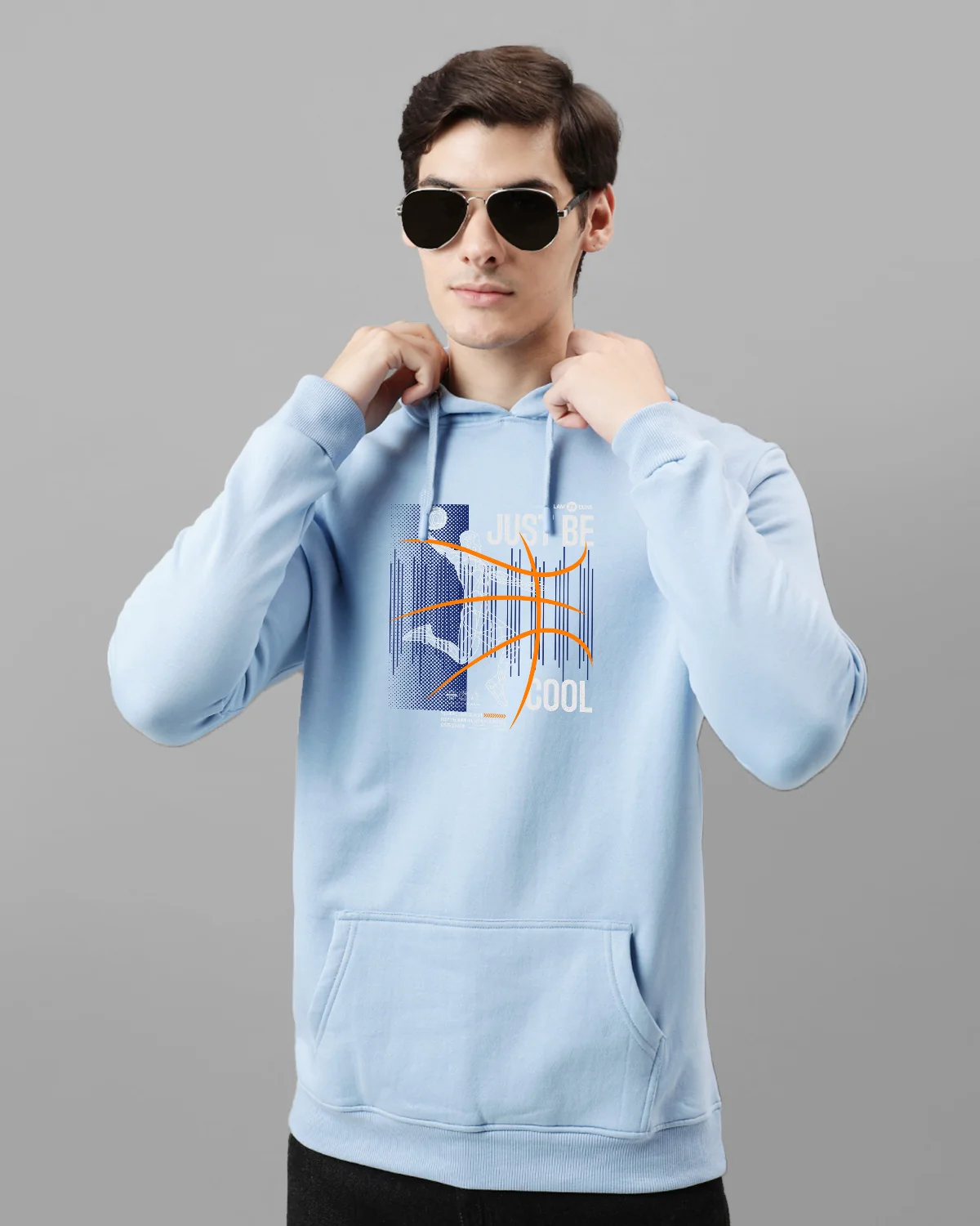 Men Blue Basketball Design Hoodie - Image 3