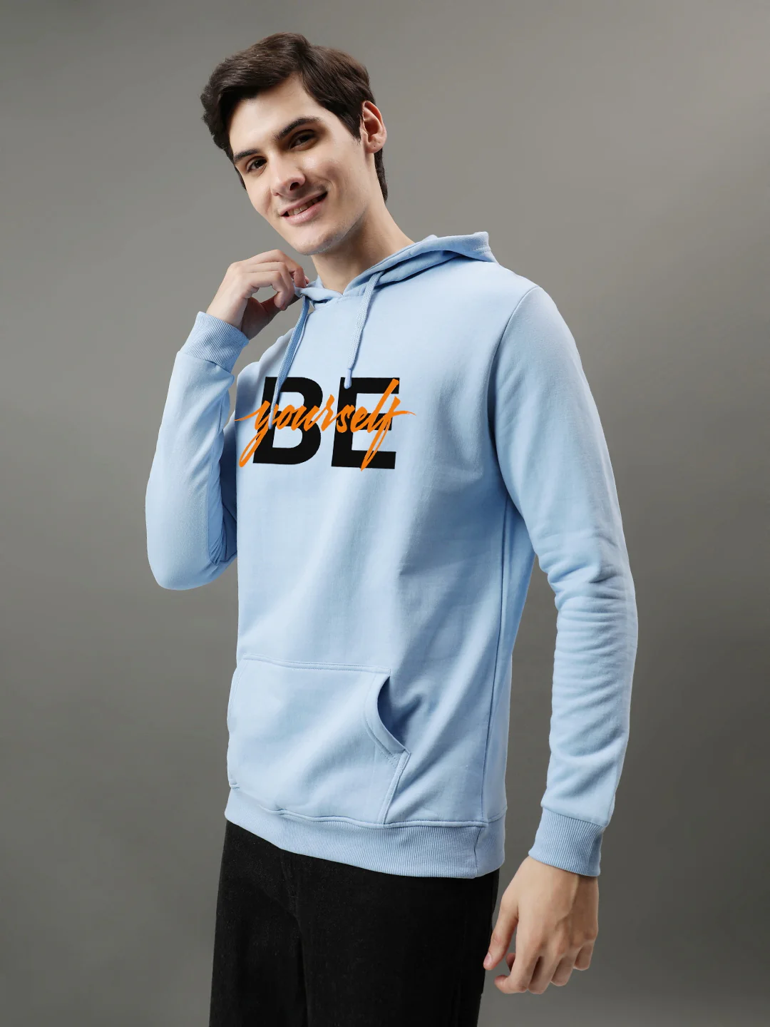 Men Blue Be Yourself ton Printed Hoodie - Image 3