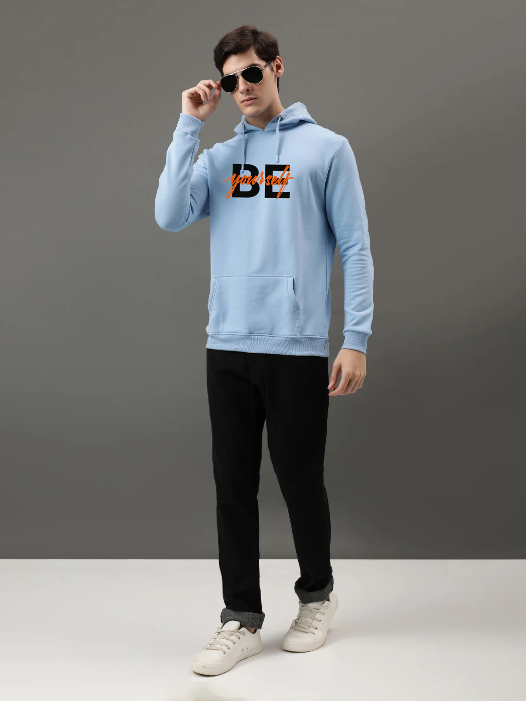 Men Blue Be Yourself ton Printed Hoodie - Image 5