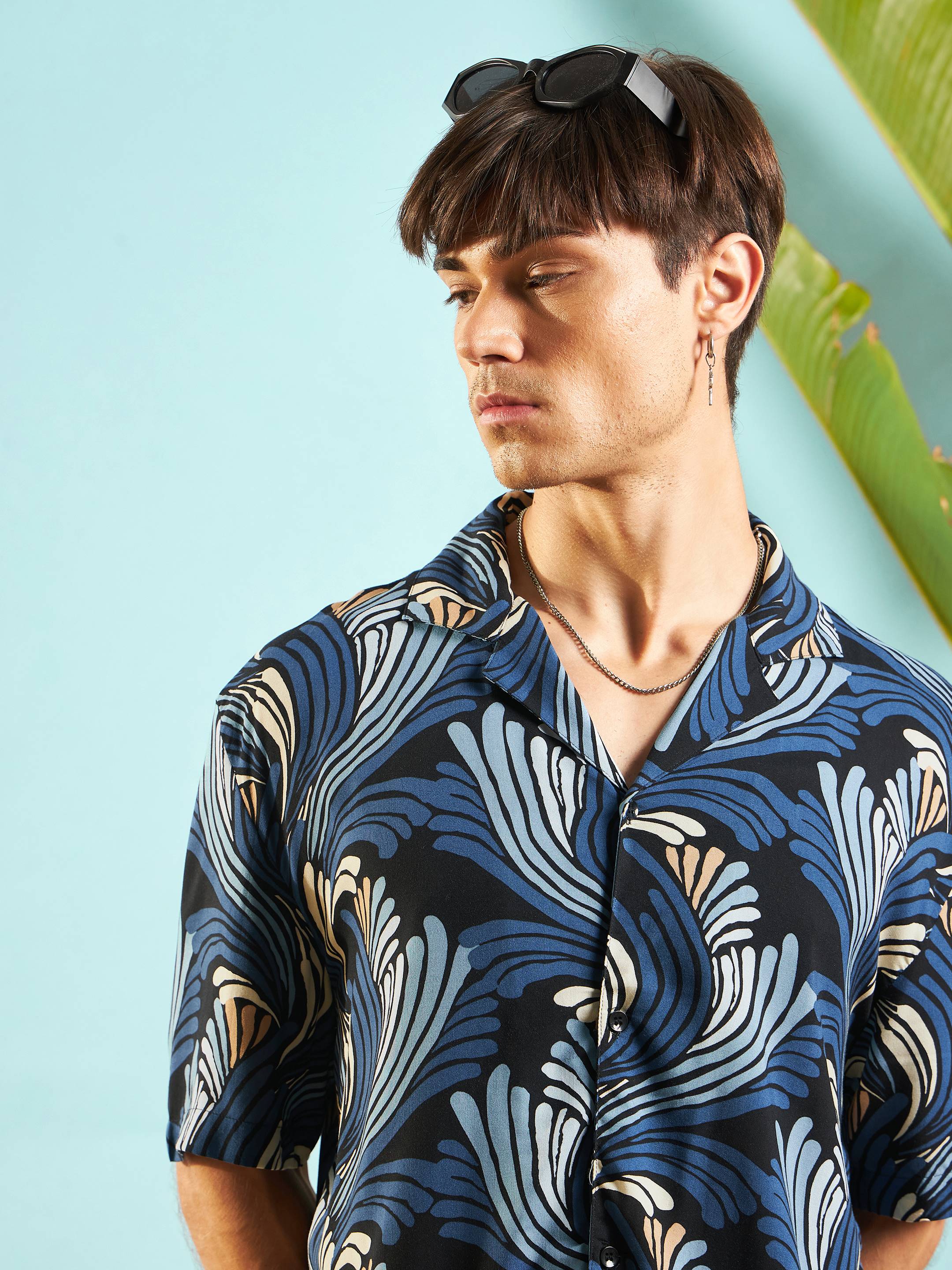 Men Blue & Black Conversational Print Relax Fit Shirt - Image 4